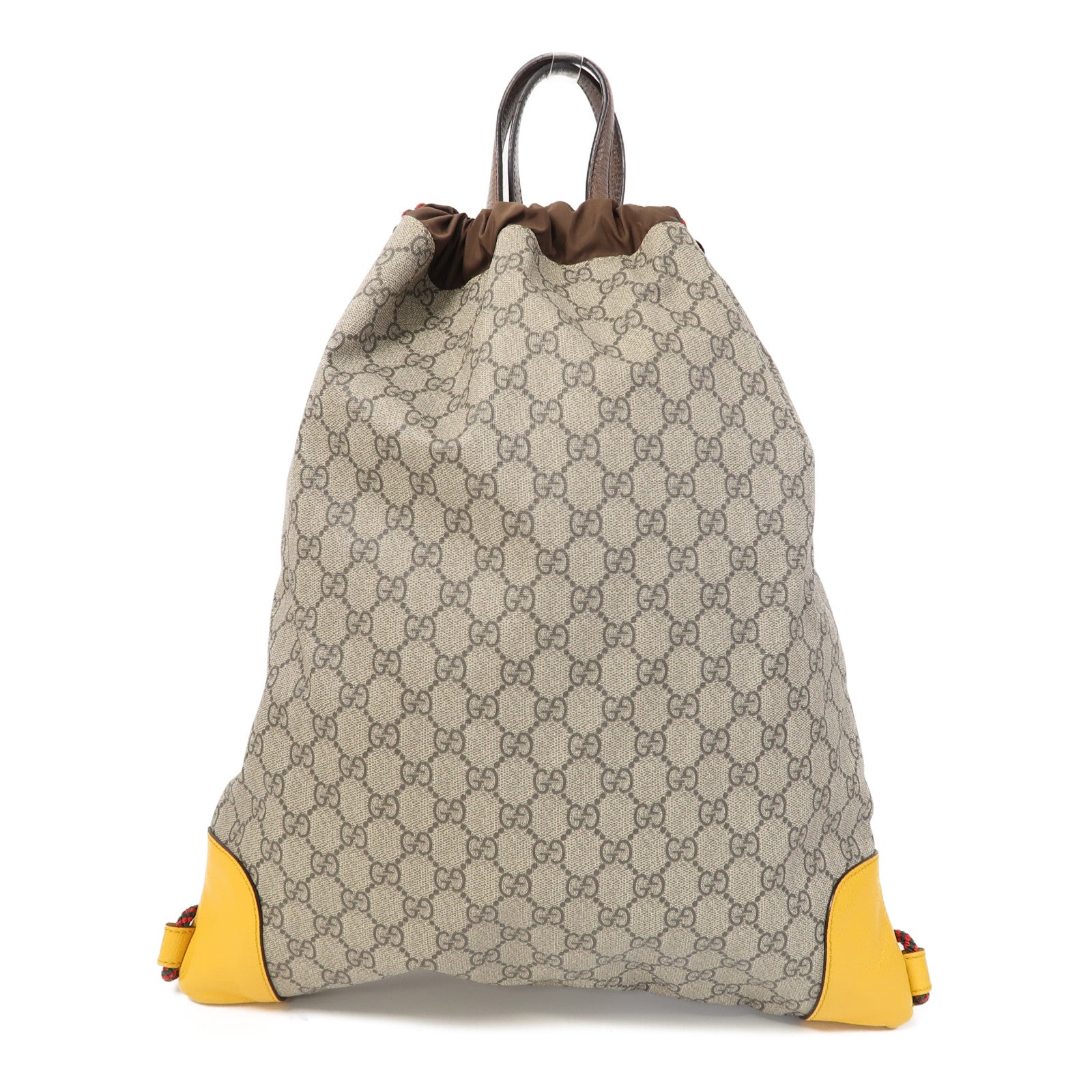 GUCCI 塗層帆布Neo Vintage Drawstring Backpack金扣背包啡色/黃色