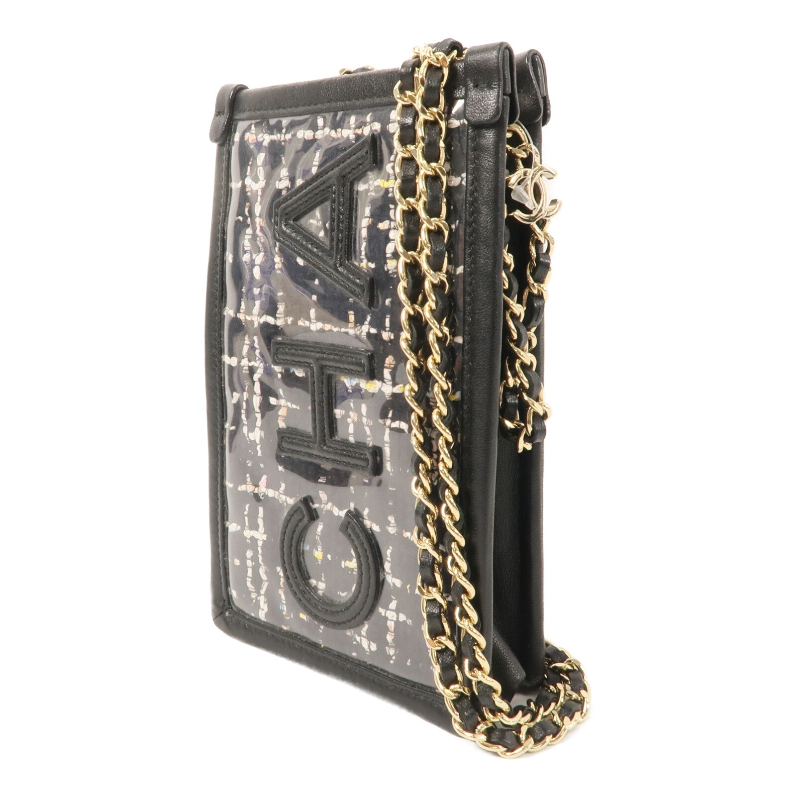 CHANEL Tweed/PVC Clutch with Chain鏈帶肩背袋