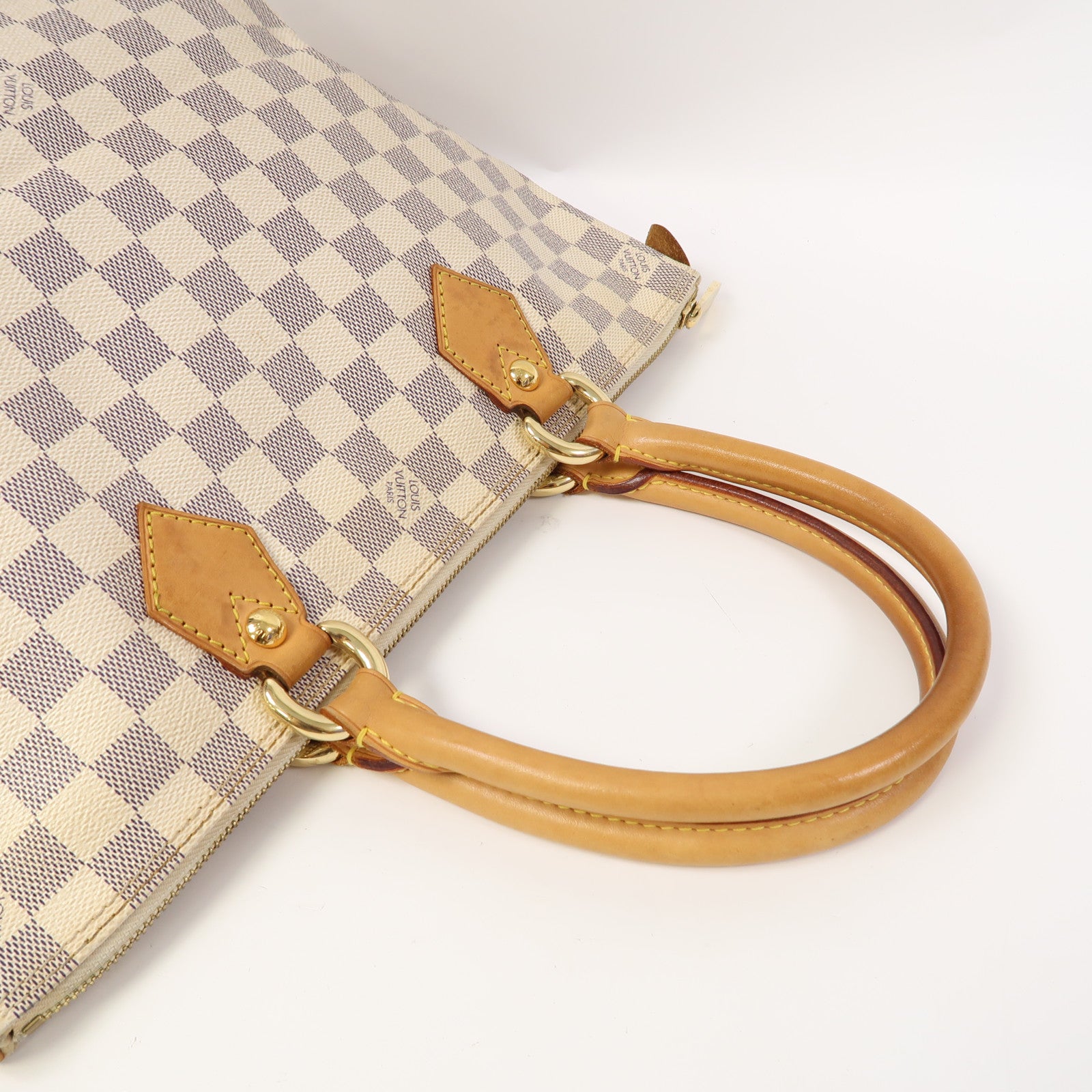 LOUIS VUITTON Damier Azur Saleya PM金扣手挽袋白色