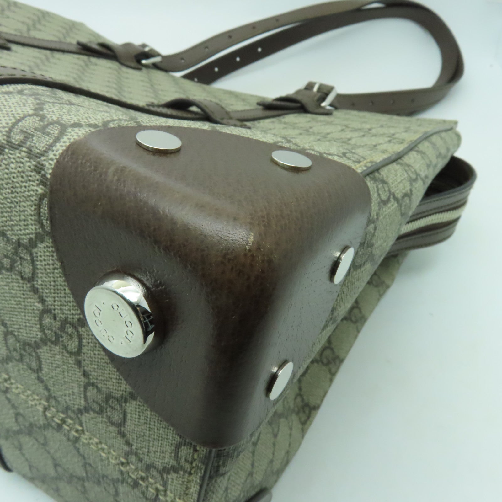 GUCCI 【激減優惠】塗層帆布Tote Bag銀扣手挽袋啡色