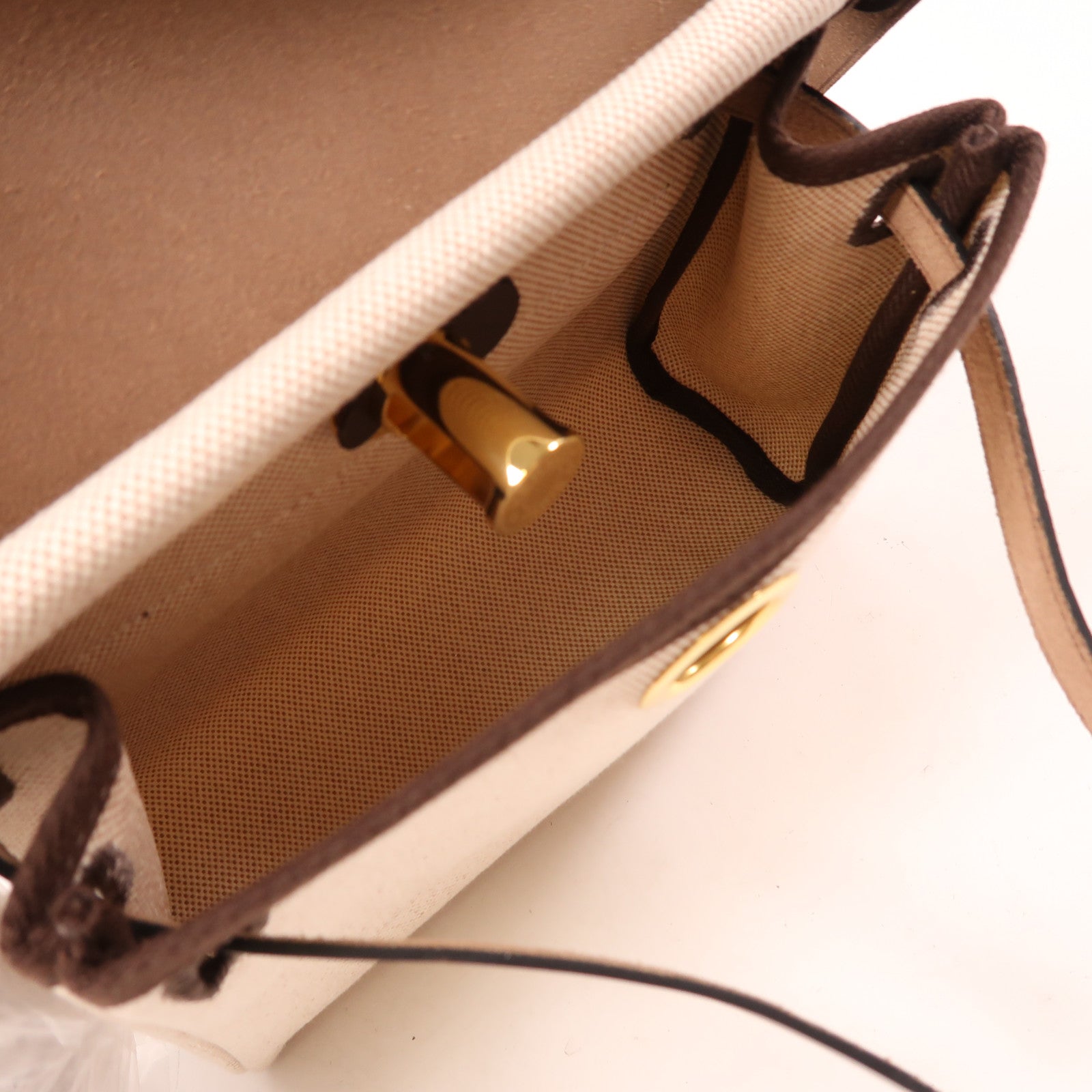 HERMES 帆布/皮革HerBag Zip 20金扣肩背袋