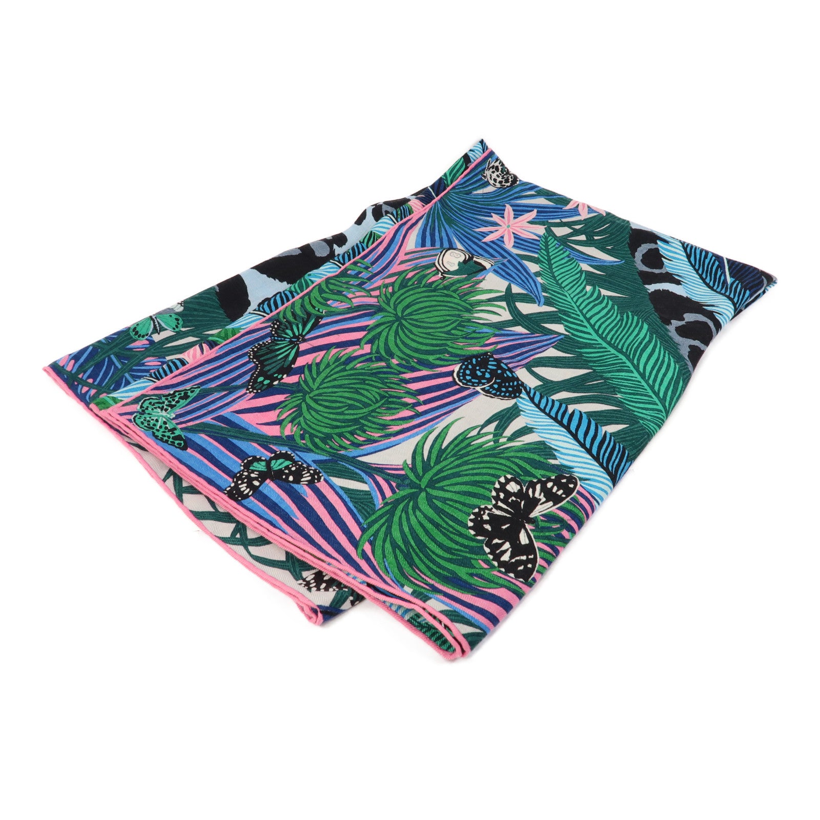 HERMES 羊絨/絲質Scarf圍巾藍色/綠色/粉紅色