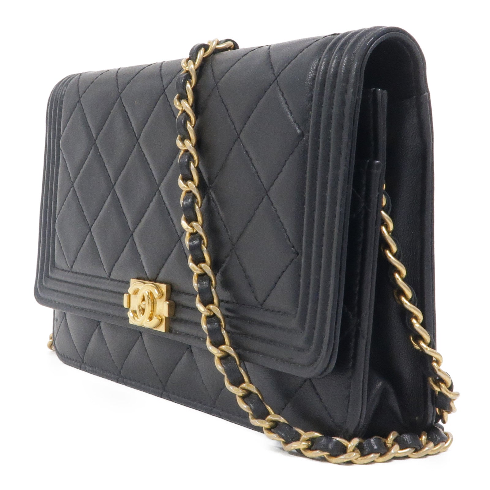 CHANEL 羊皮皮革Boy Wallet On Chain鏈帶肩背袋