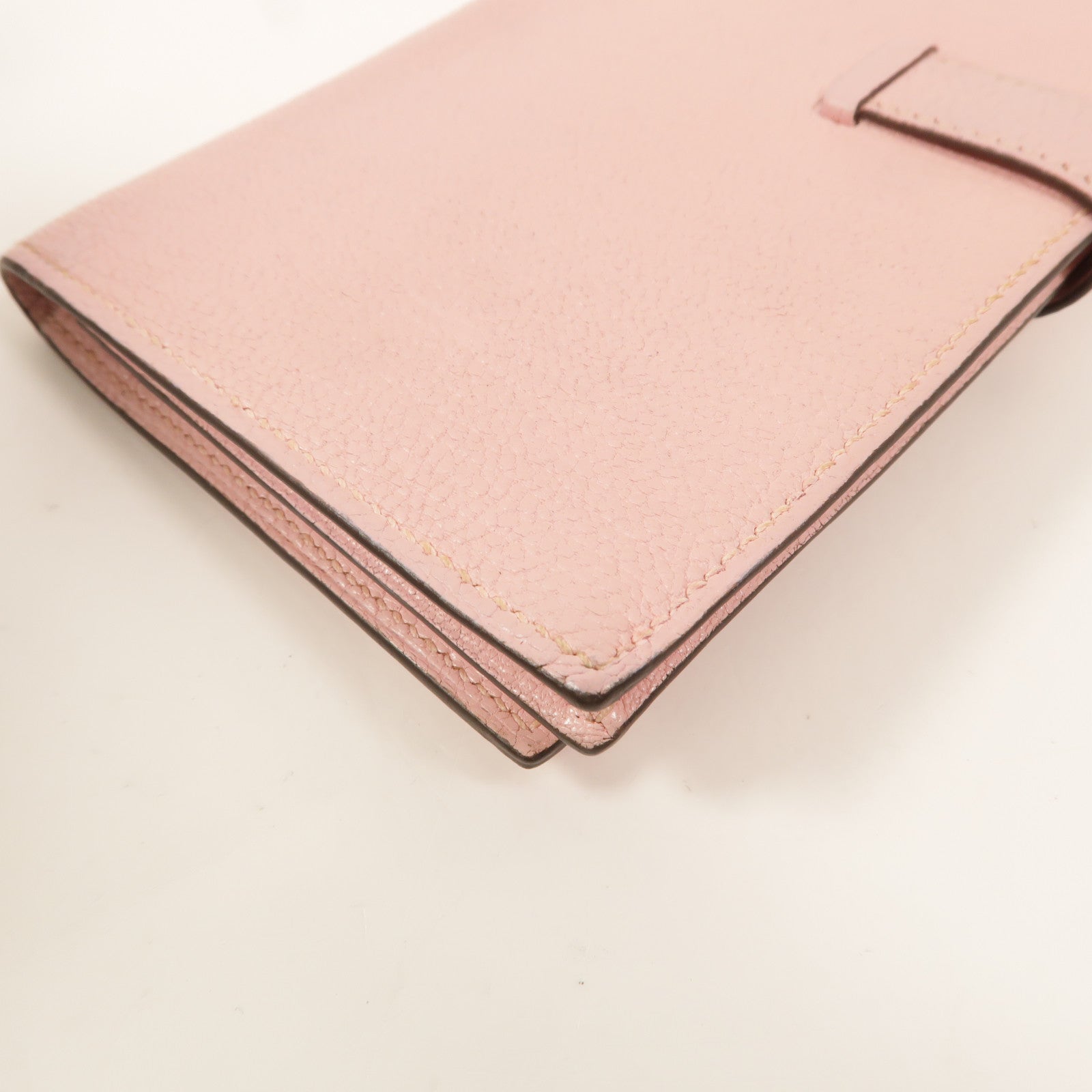 HERMES Chevre皮革Bearn W Snap長錢包Rose Sakura