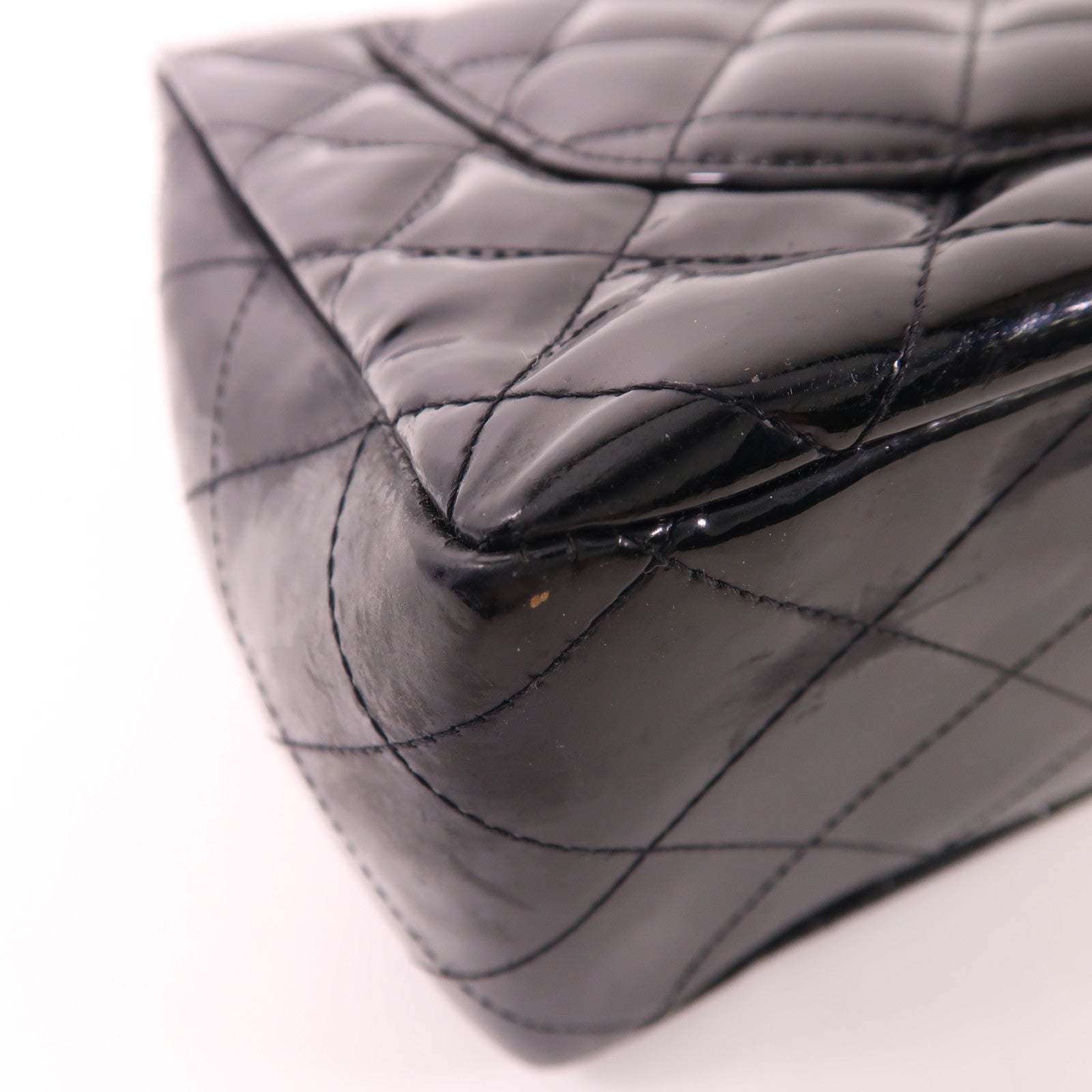 CHANEL 漆皮皮革Large Classic銀扣鏈帶肩背袋