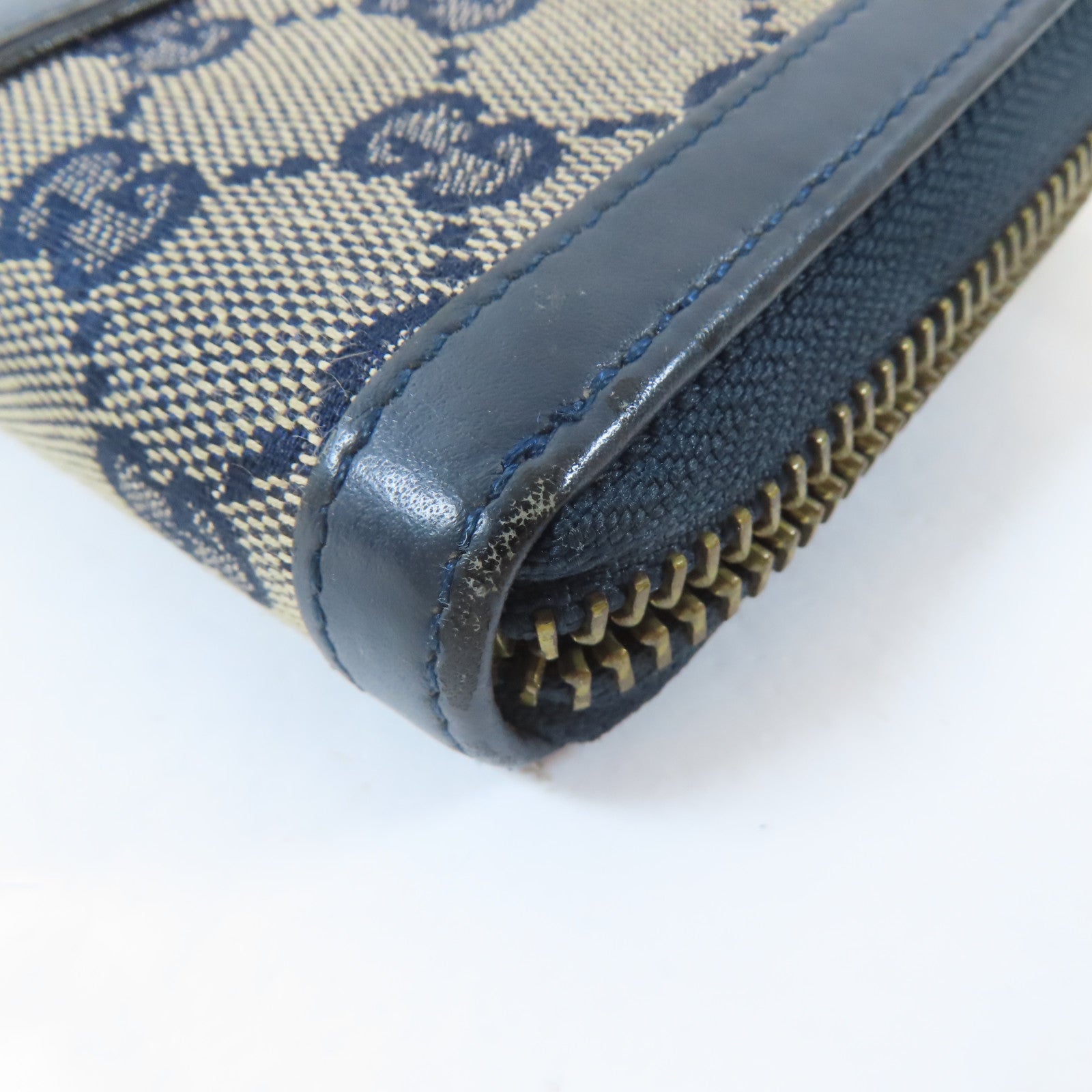 GUCCI 【激減優惠】帆布/皮革Long Round Wallet金扣長錢包深藍色