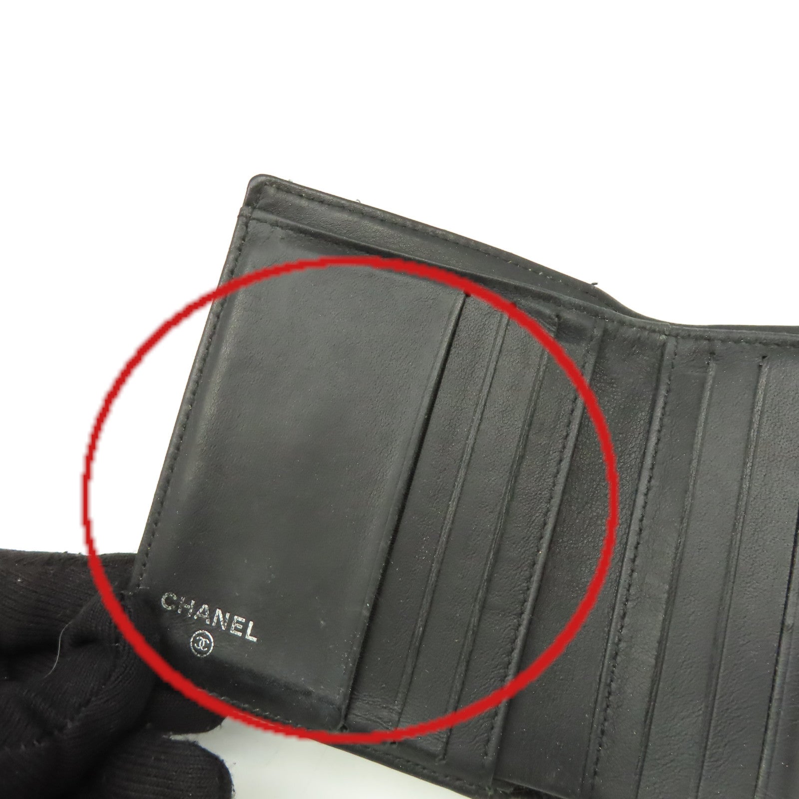 CHANEL 菱格漆皮皮革Short Wallet銀扣短錢包黑色
