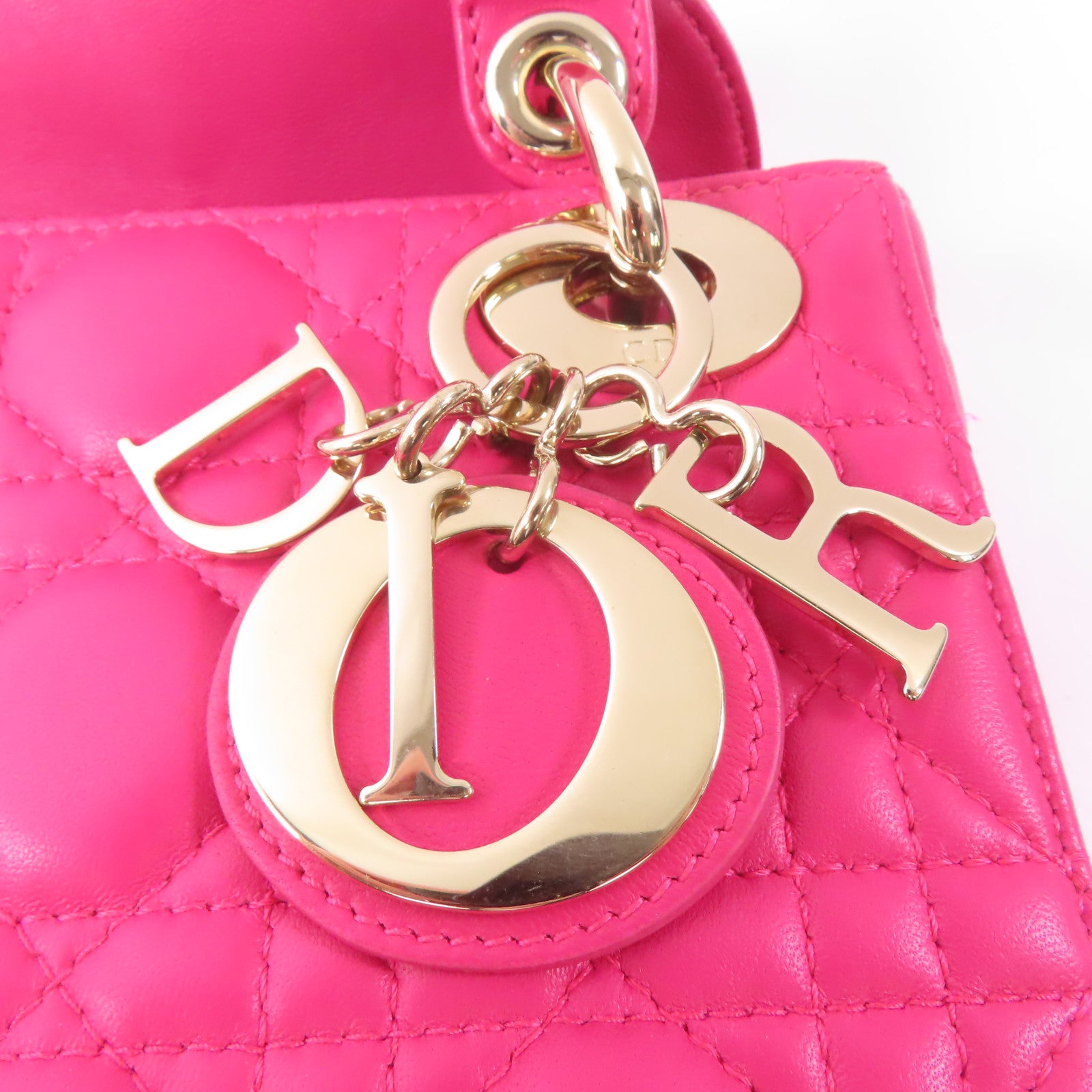 Dior 牛皮皮革Mini Lady Dior金扣手挽肩背兩用袋粉紅色
