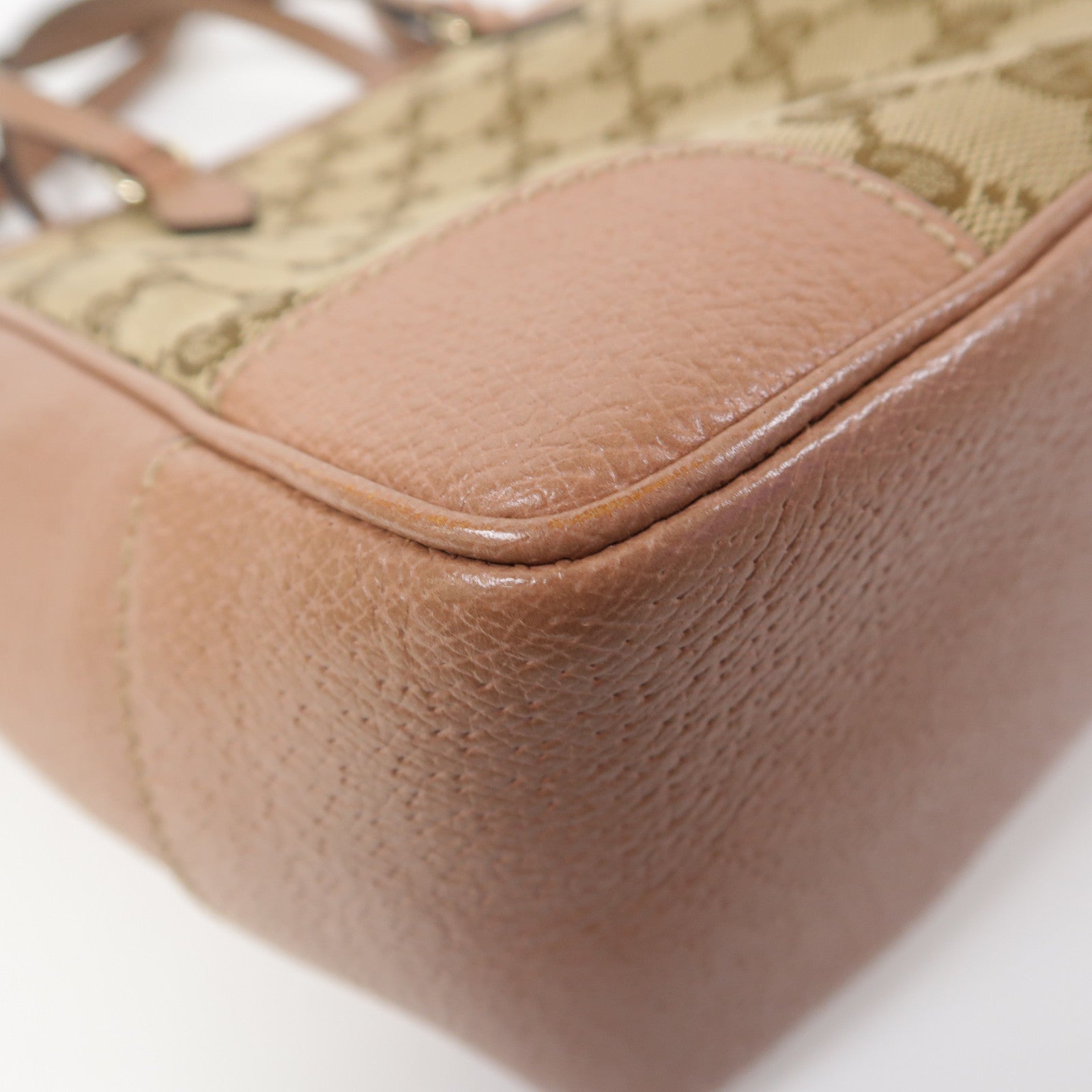 GUCCI 帆布/皮革2 Way Shoulder金扣手挽肩背兩用袋米色/啡色