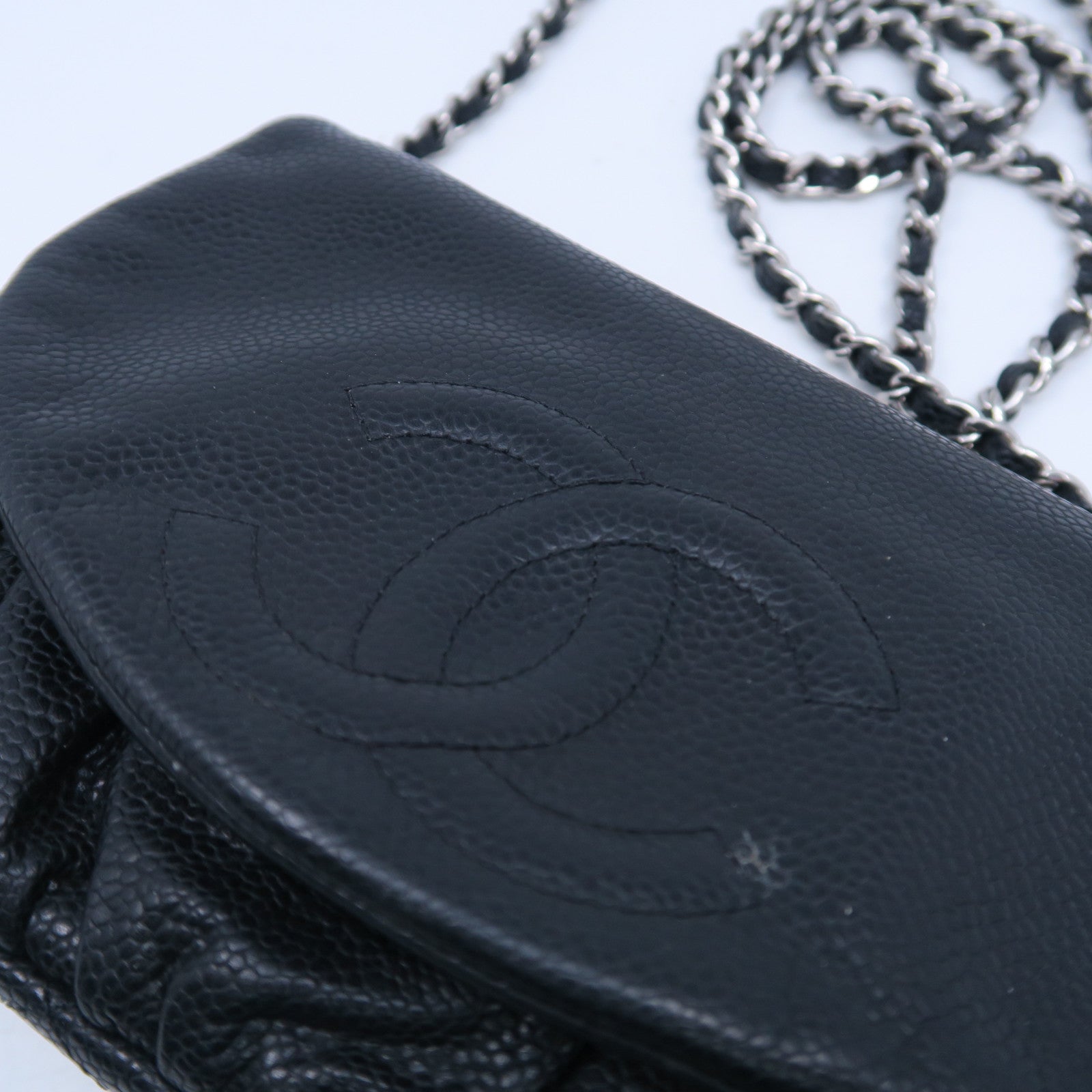 CHANEL 【激減優惠】牛皮皮革Chain Shoulder Bag銀扣鏈帶肩背袋黑色