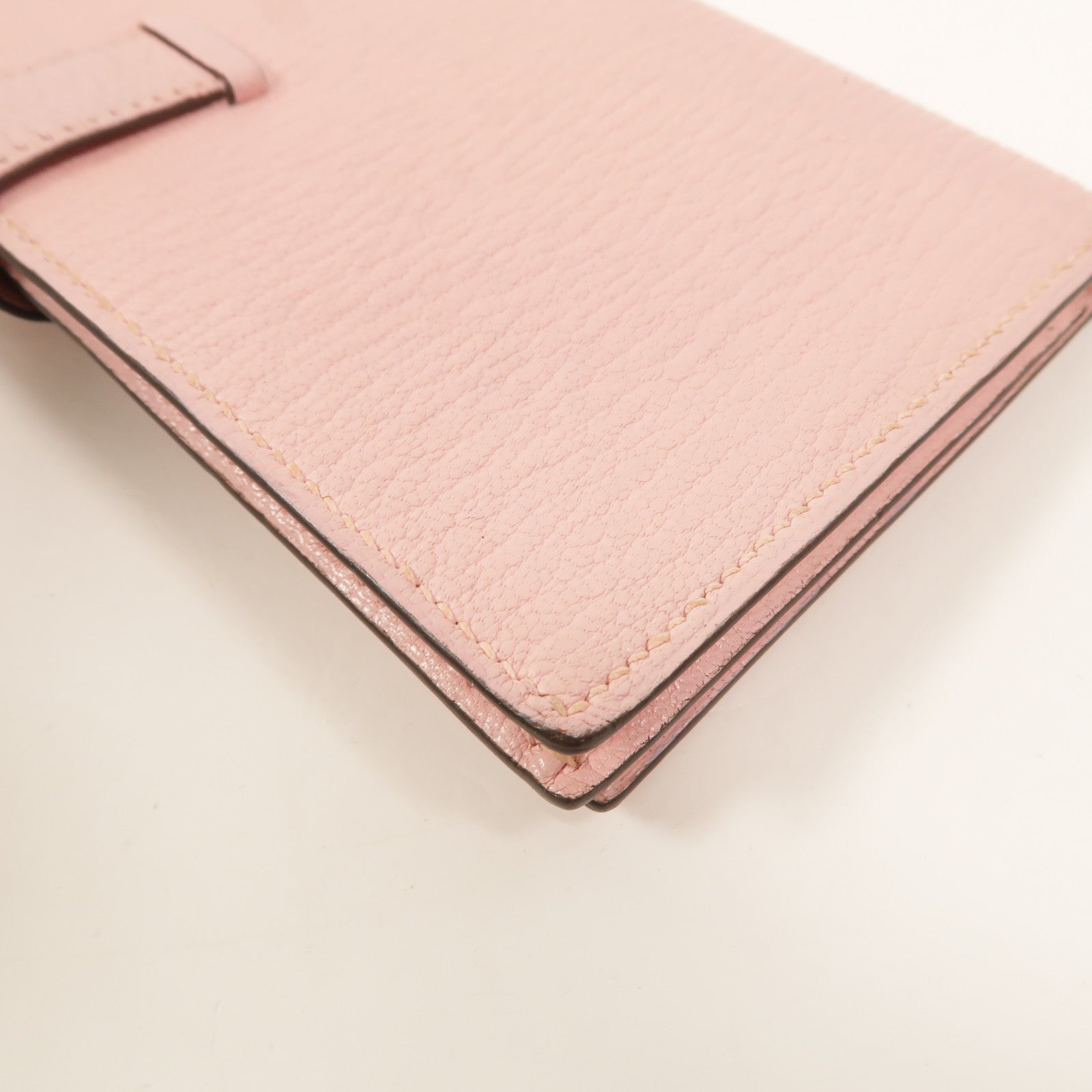 HERMES Chevre皮革Bearn W Snap長錢包Rose Sakura