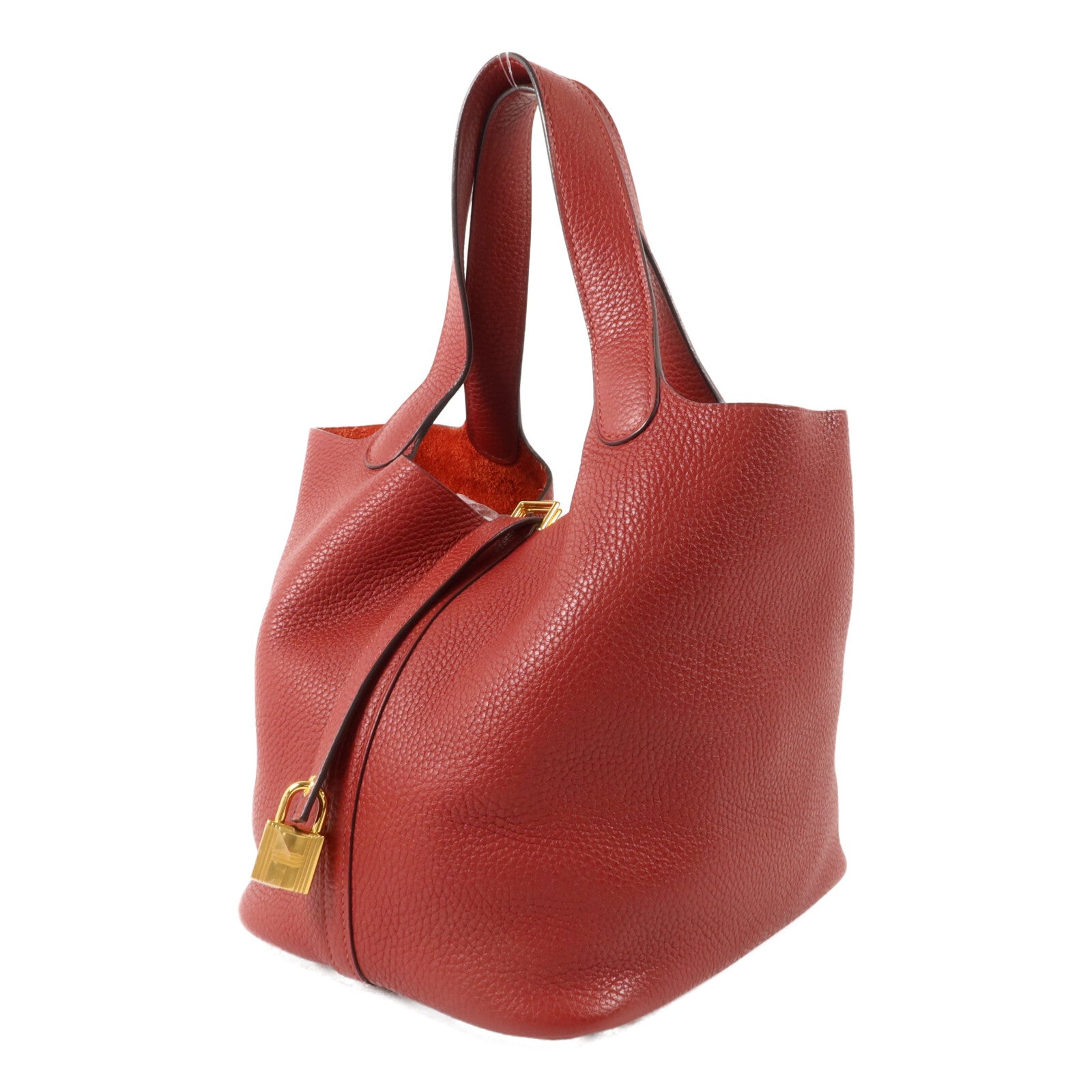 HERMES Clemence皮革Picotin MM扣手挽袋Rouge Garance