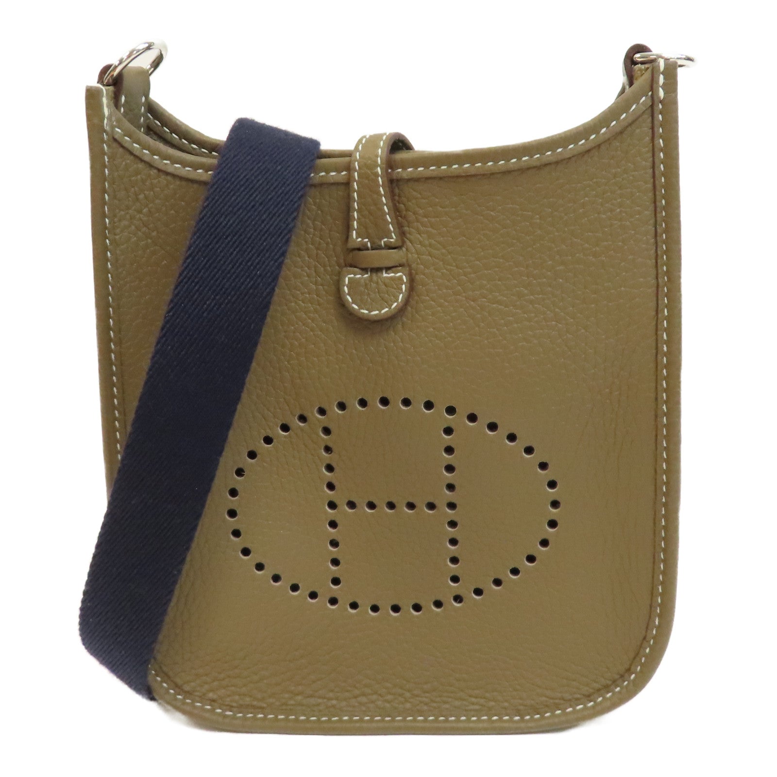 HERMES Clemence皮革Evelyne TPM Shoulder Bag銀扣肩背袋Etoupe/啡色