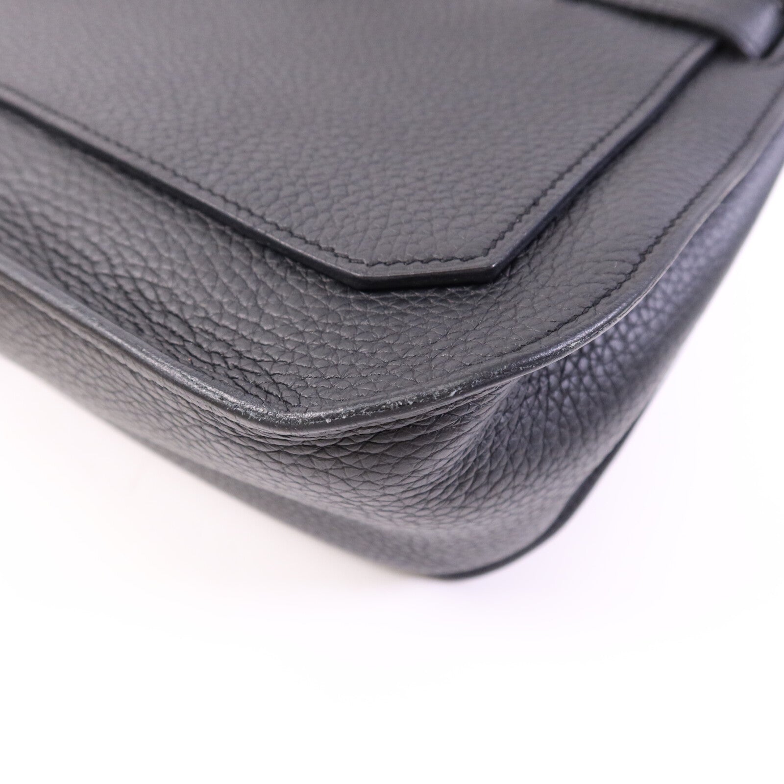 HERMES Clemence皮革Jypsiere 28銀扣肩背袋Noir
