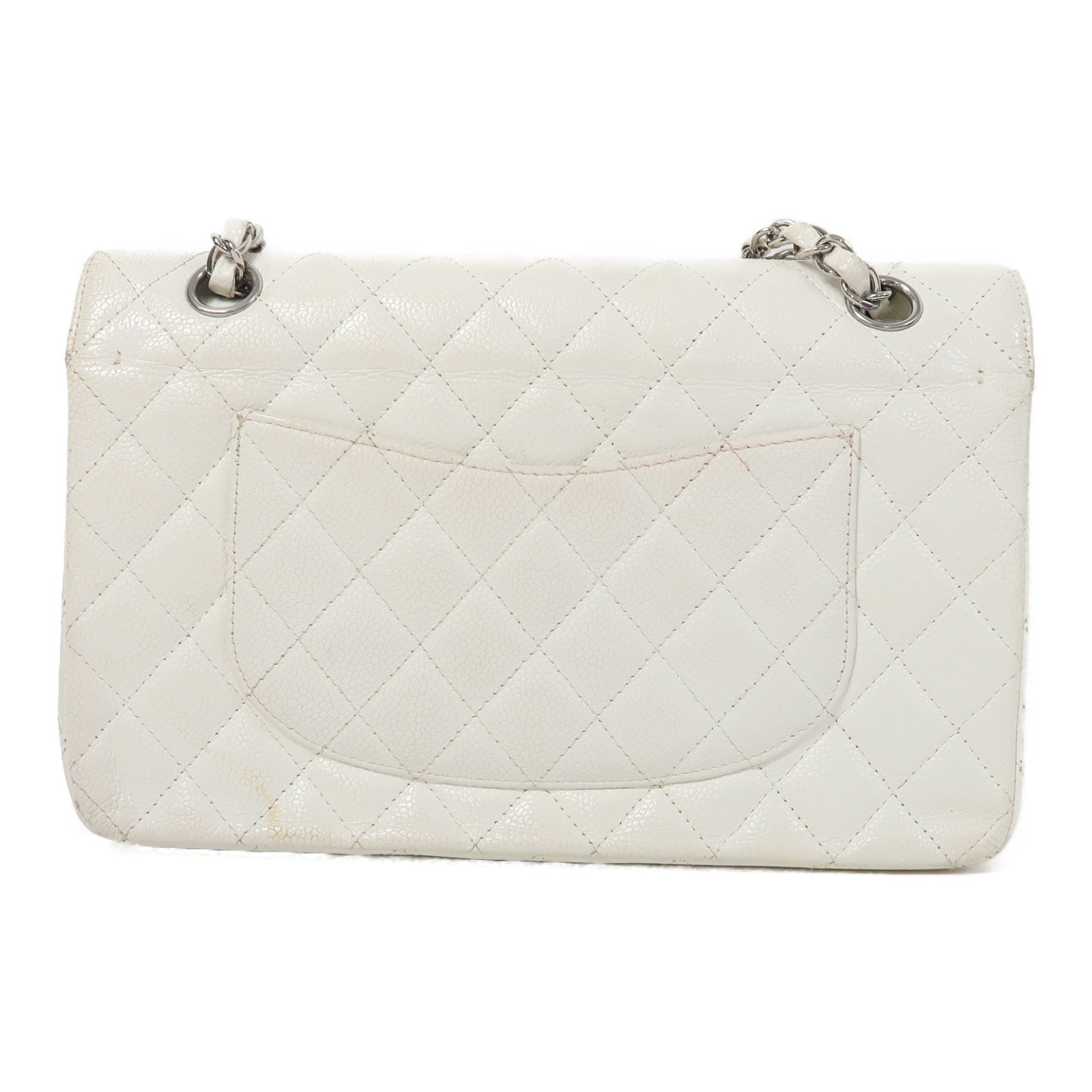 CHANEL 菱格牛皮皮革Classic 25銀扣鏈帶肩背袋白色