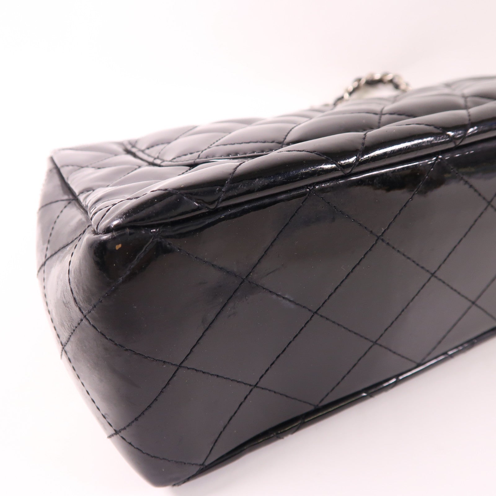 CHANEL 漆皮皮革Large Classic銀扣鏈帶肩背袋