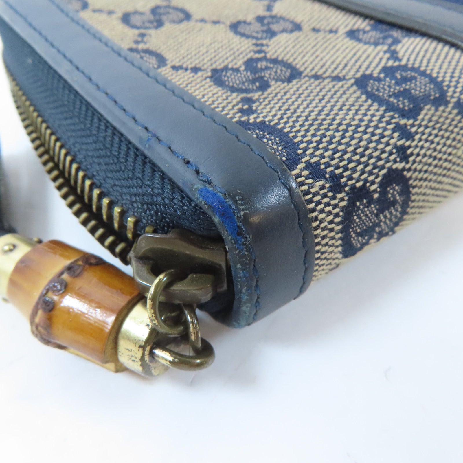 GUCCI 【激減優惠】帆布/皮革Long Round Wallet金扣長錢包深藍色