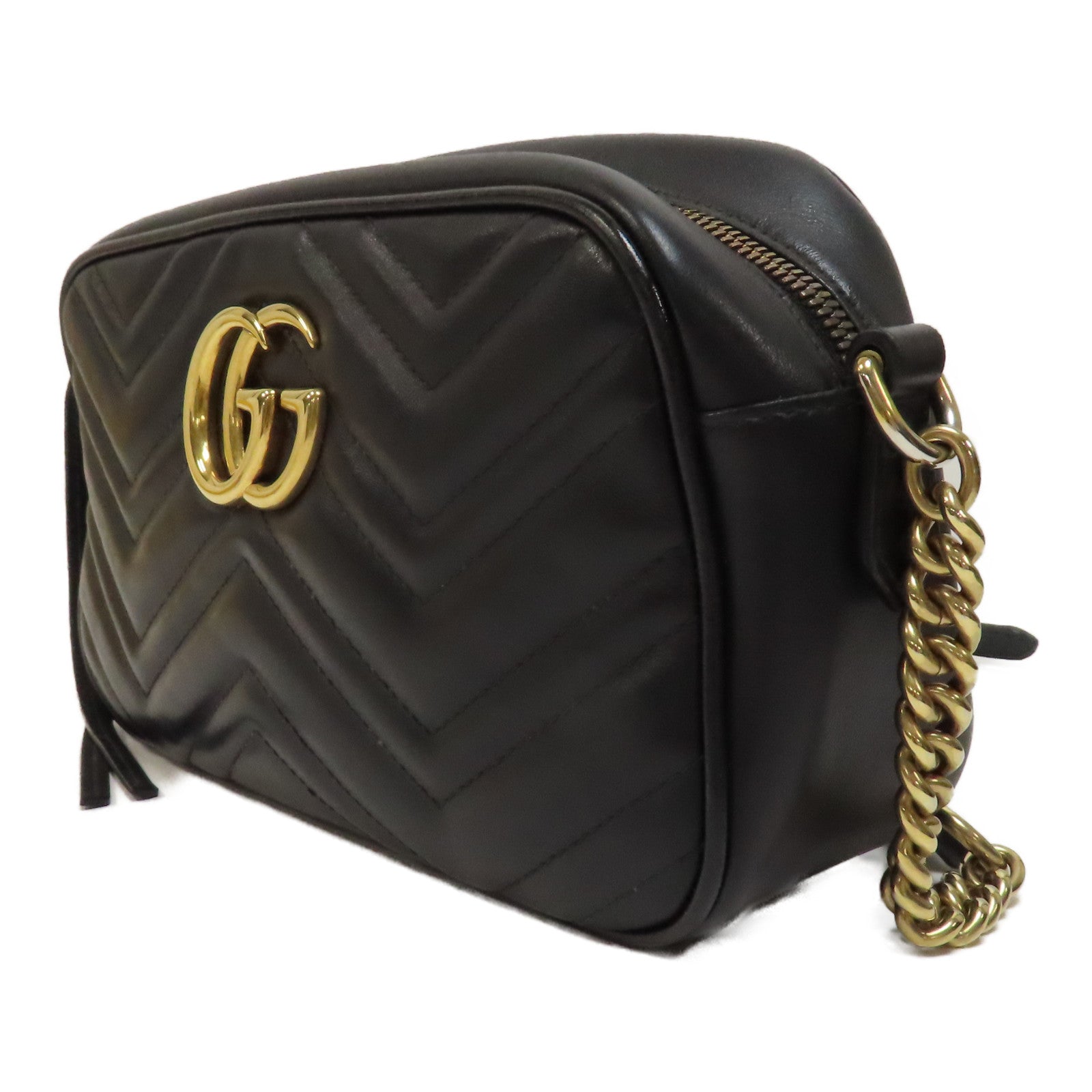 GUCCI 牛皮皮革GG Marmont金扣鏈帶肩背袋黑色