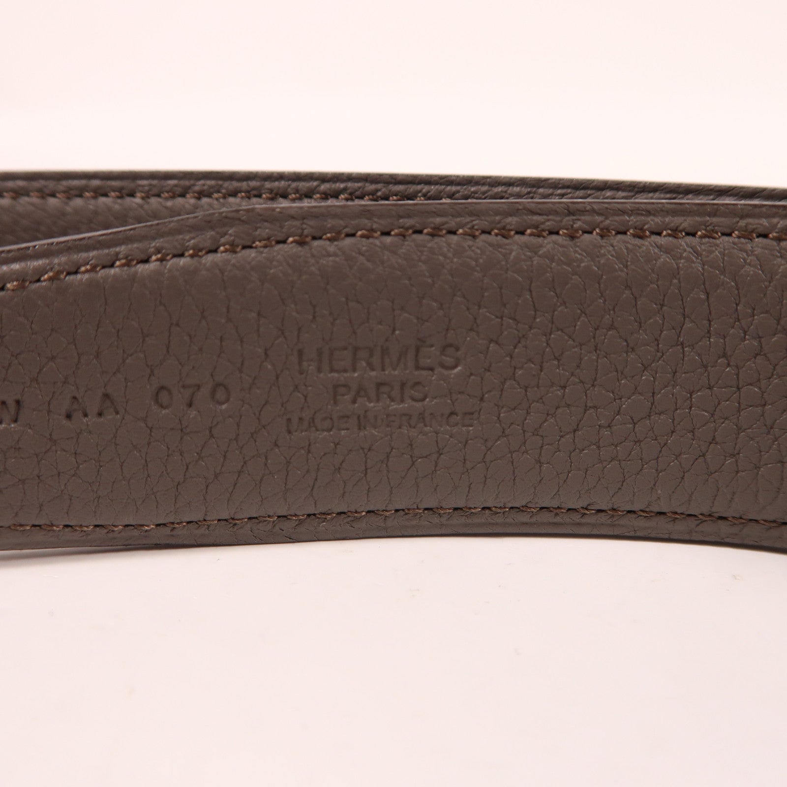 HERMES Veau 135/Togo皮革Belt銀扣皮帶Noir/Etain