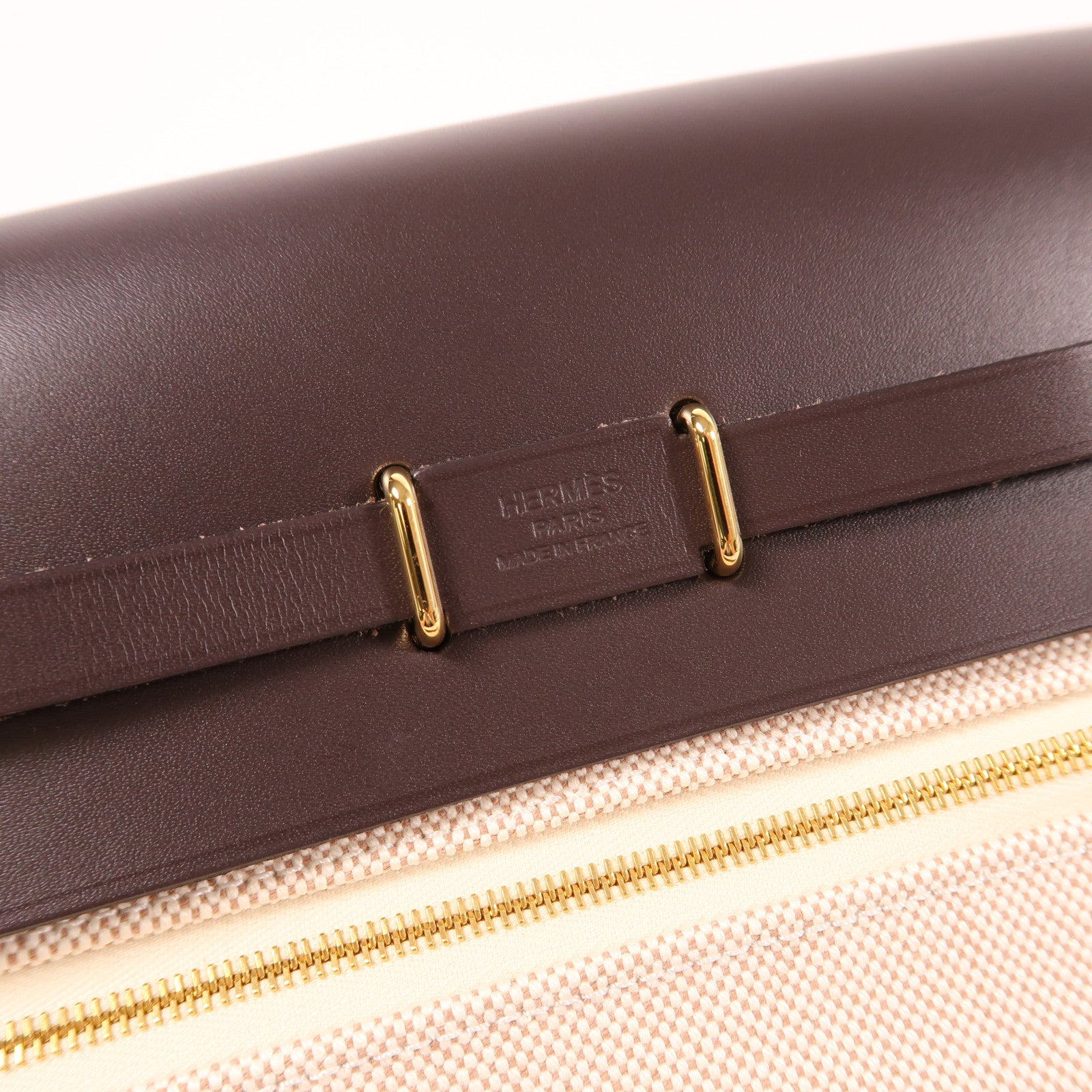 HERMES 帆布/皮革HerBag Zip 20金扣肩背袋
