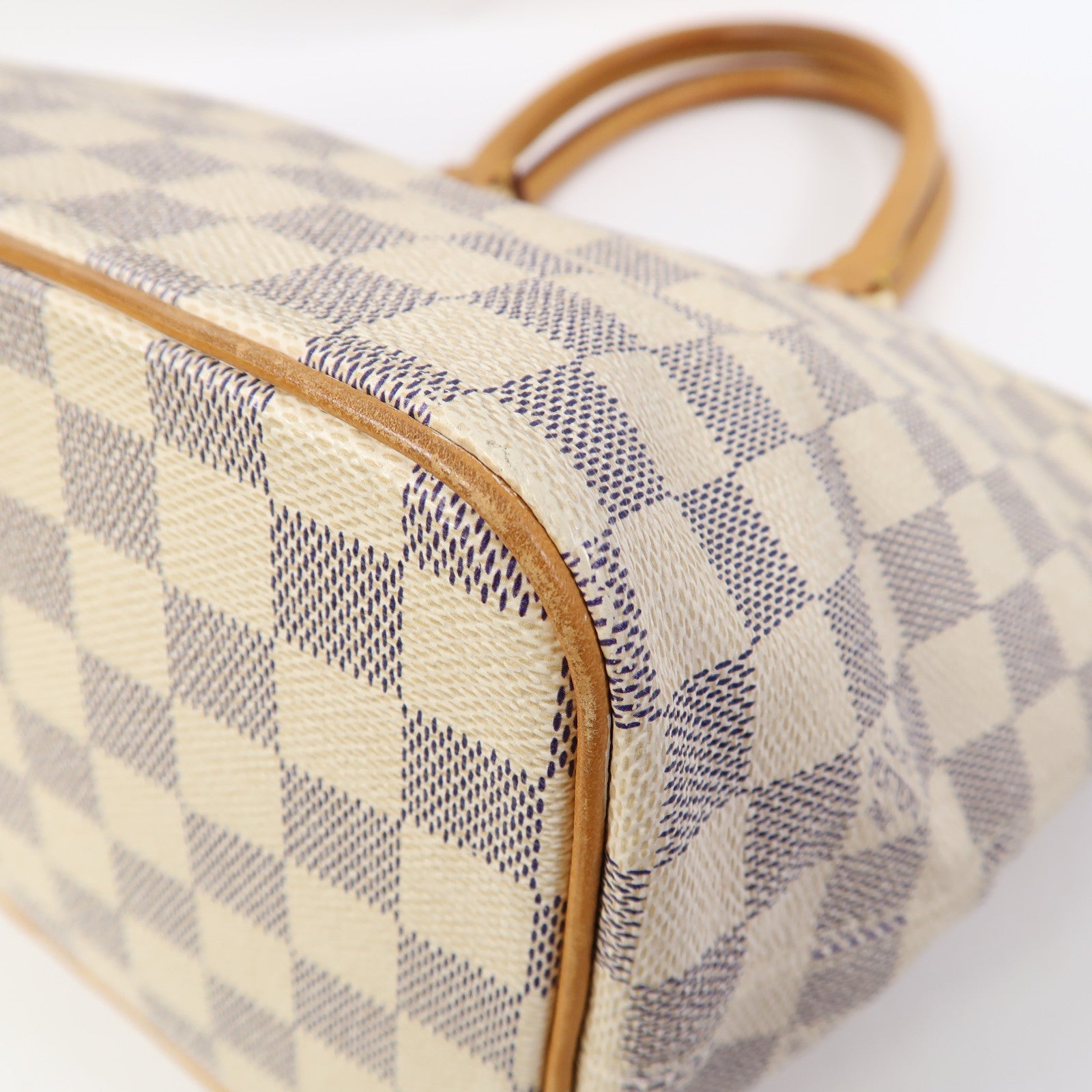 LOUIS VUITTON Damier Azur Saleya PM金扣手挽袋白色