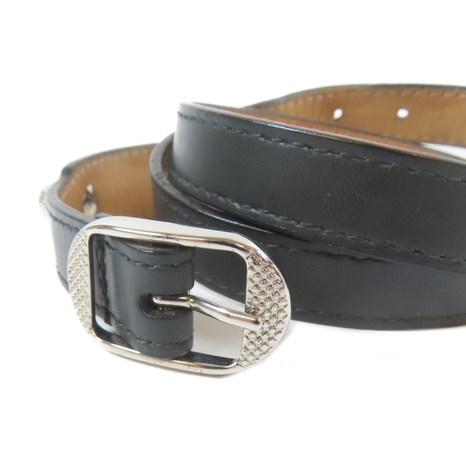 BALENCIAGA 皮革/金屬Bangle手鐲黑色/銀色#15.5cm
