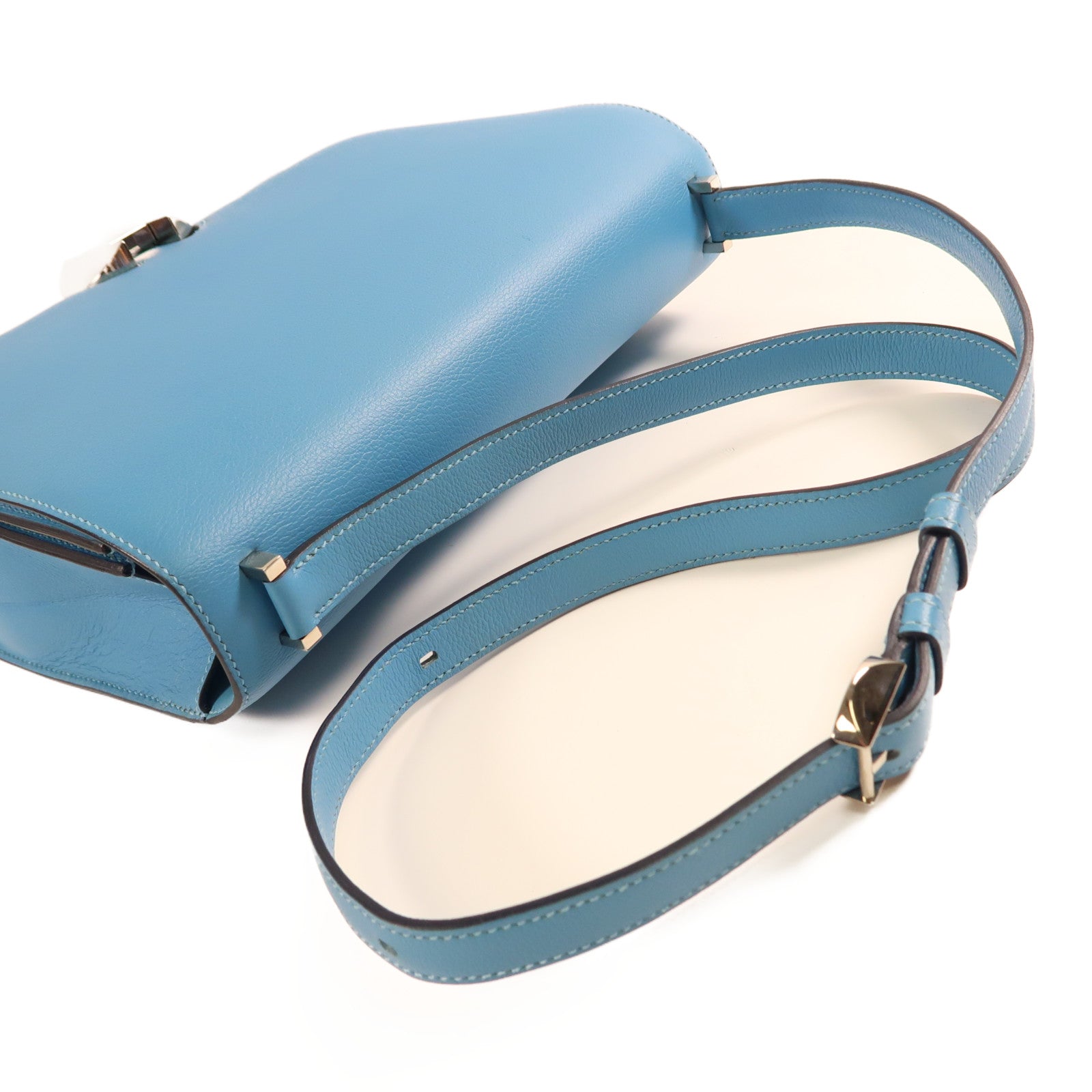 HERMES 【激減優惠】Evercolor皮革2002銀扣肩背袋Bleu Du Nord