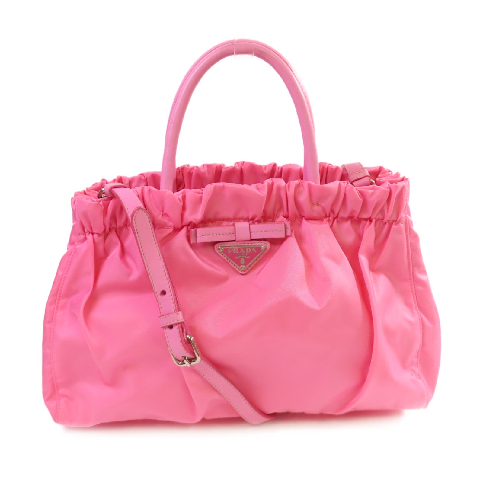 PRADA 尼龍2Way Shoulder Bag銀扣手挽肩背兩用袋粉紅色
