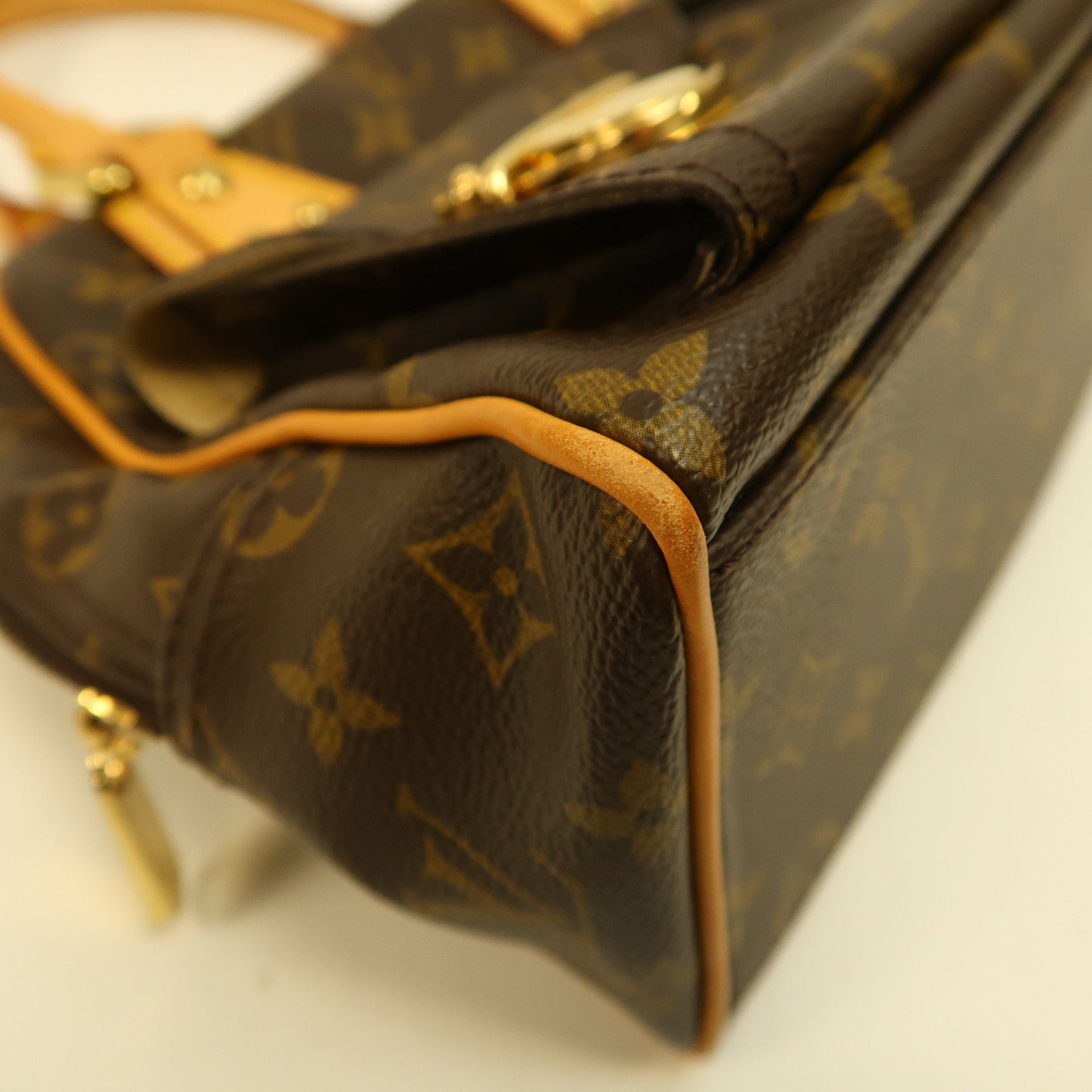 LOUIS VUITTON Monogram Manhattan PM金扣手挽袋啡色