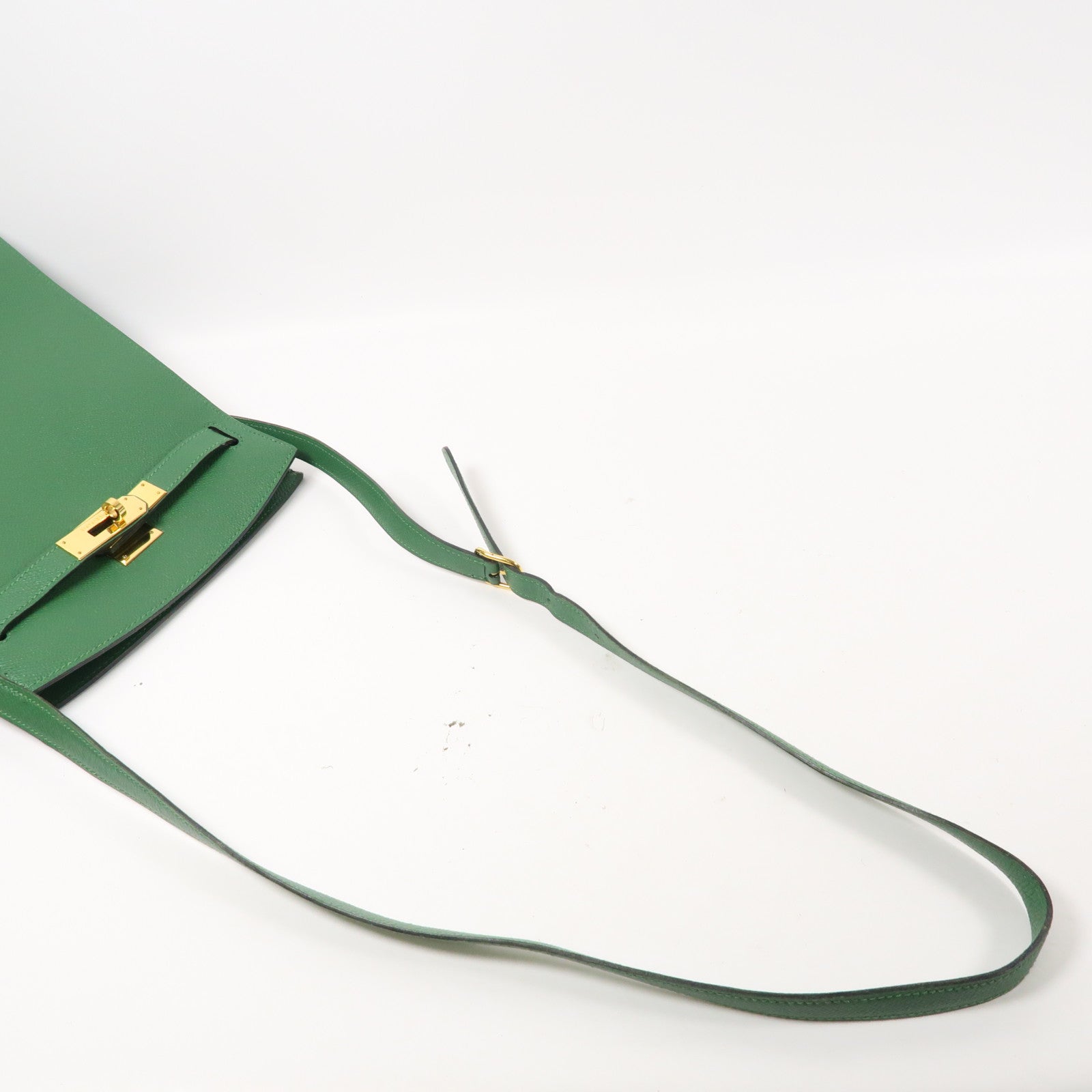HERMES 【激減優惠】Epsom皮革Kelly Sports金扣肩背袋綠色