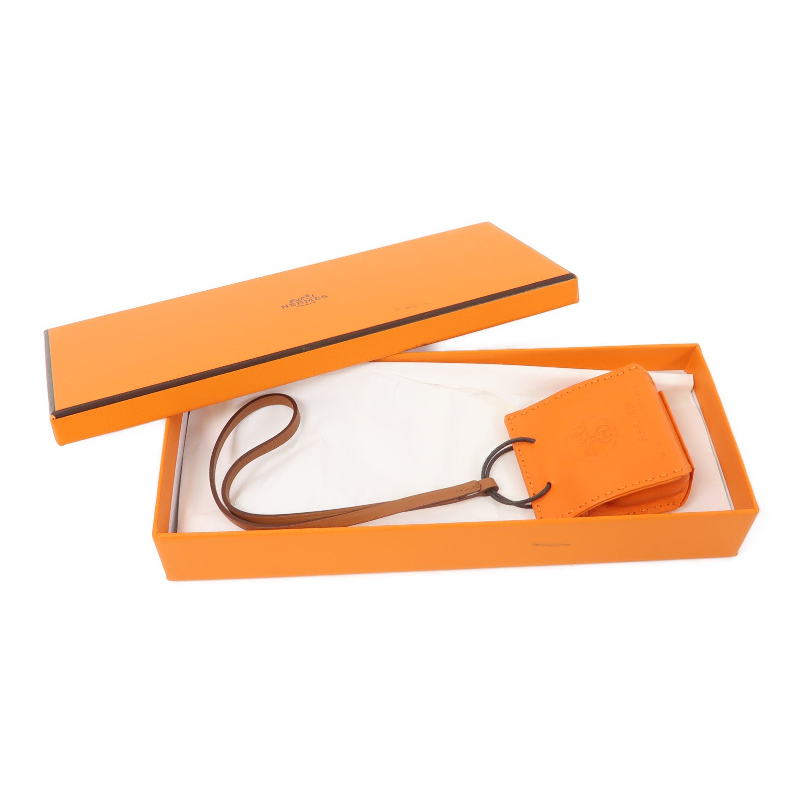 HERMES Swift皮革Shopping Bag Charm掛飾橙色