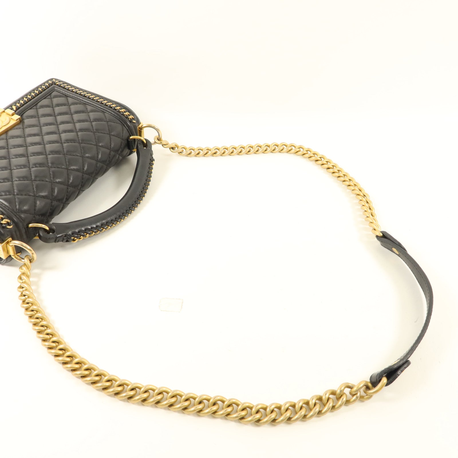 CHANEL 牛皮皮革Boy 25金扣鏈帶手挽肩背兩用袋
