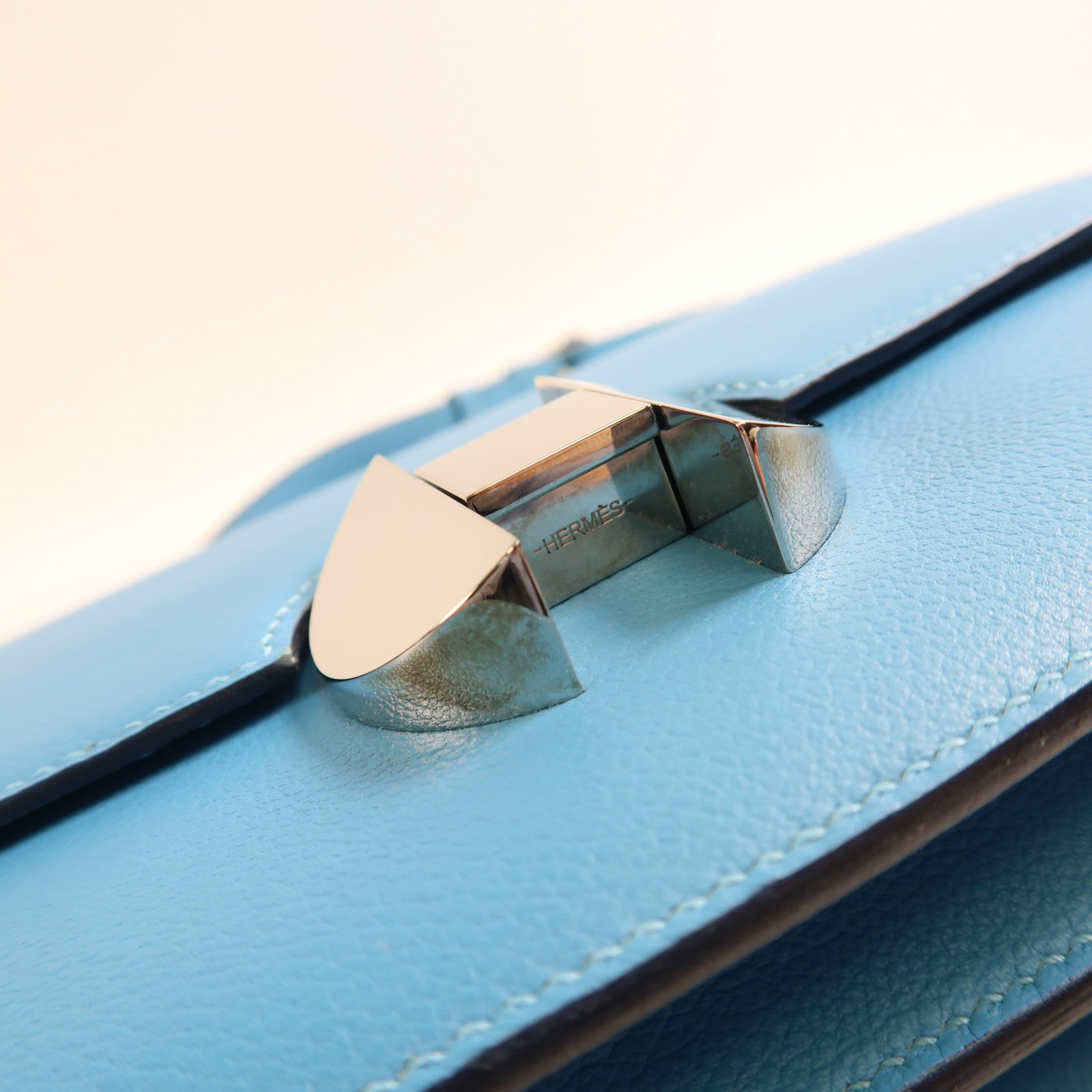 HERMES 【激減優惠】Evercolor皮革2002銀扣肩背袋Bleu Du Nord