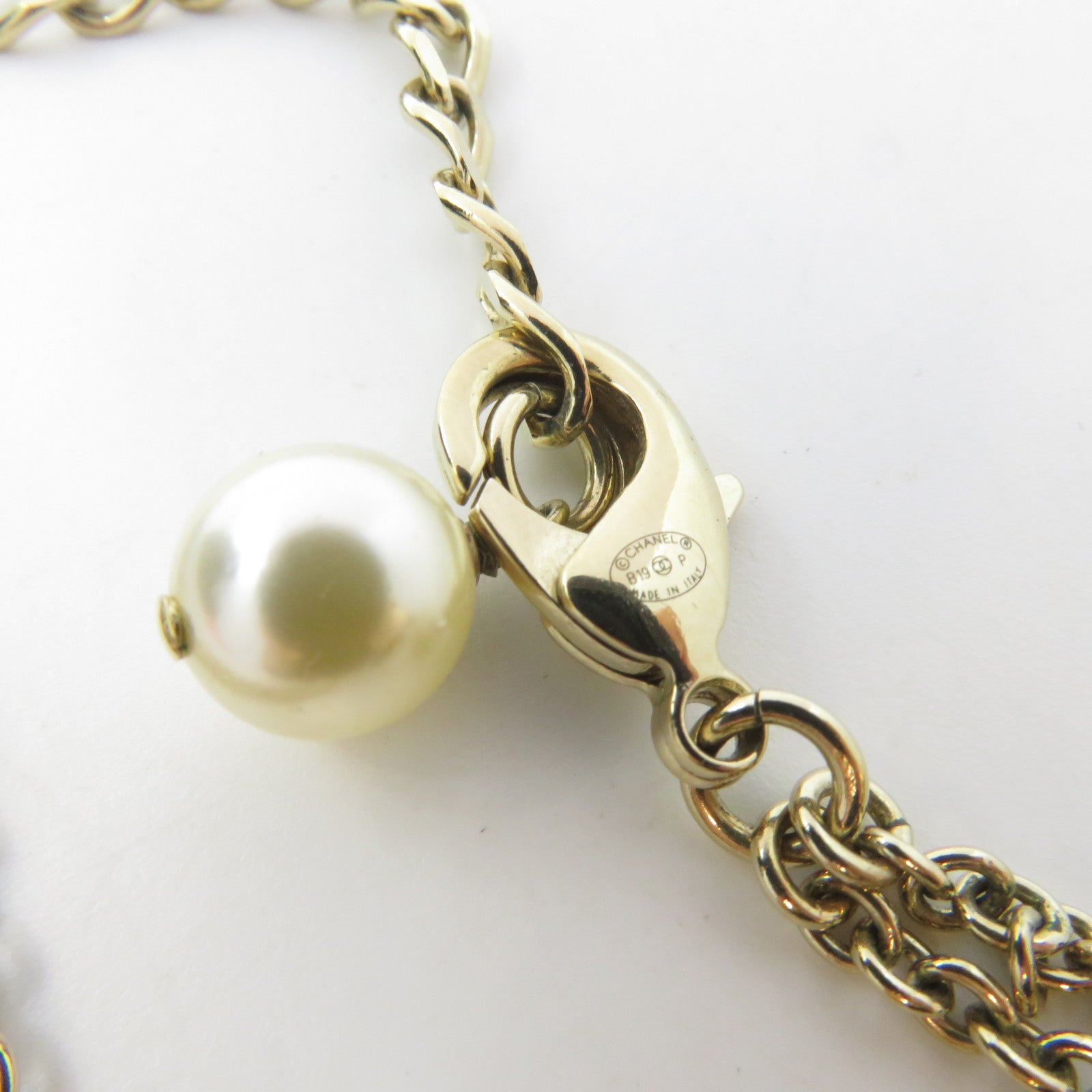 CHANEL 金屬CC Double Chain Pearl Necklace項鍊金色