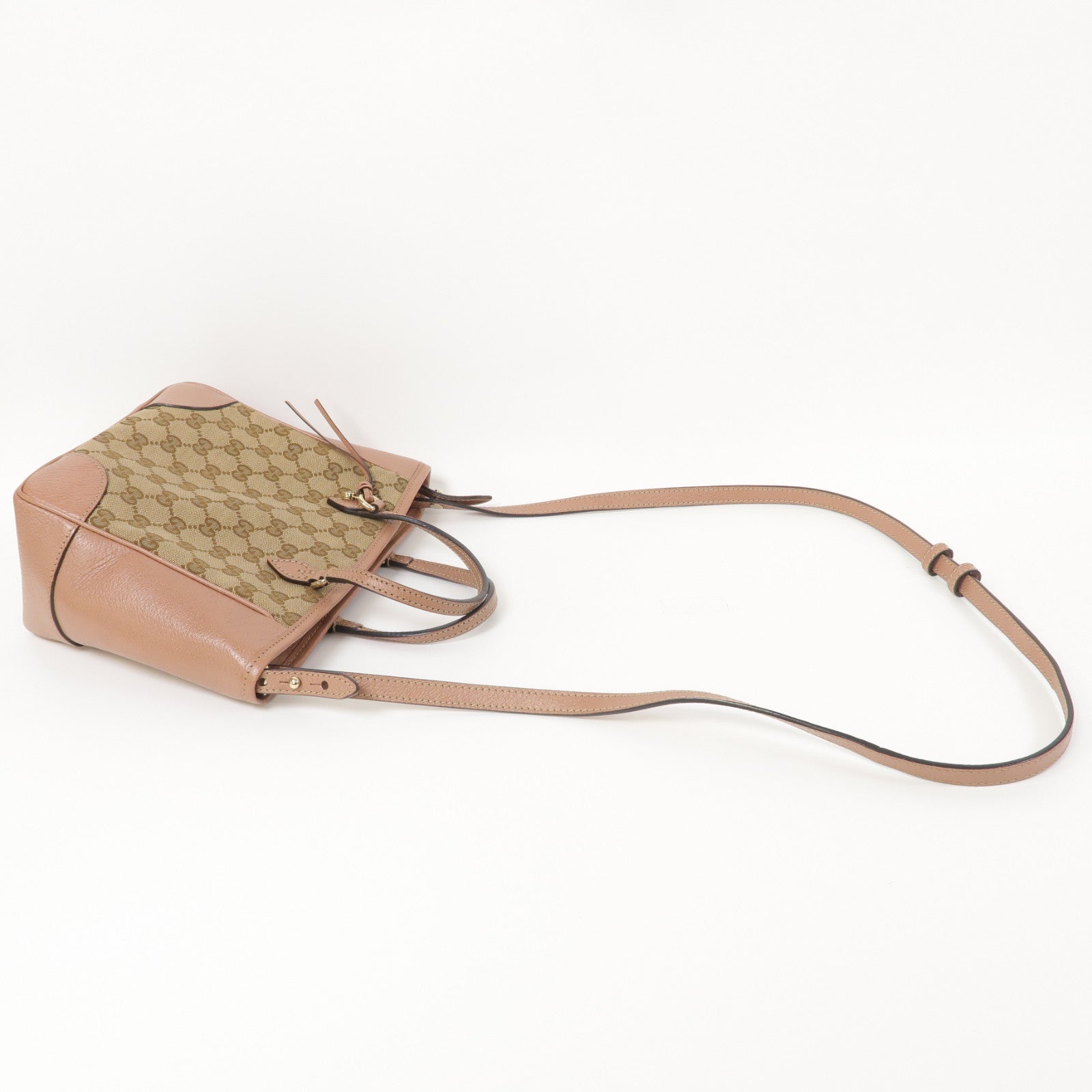 GUCCI 帆布/皮革2 Way Shoulder金扣手挽肩背兩用袋米色/啡色
