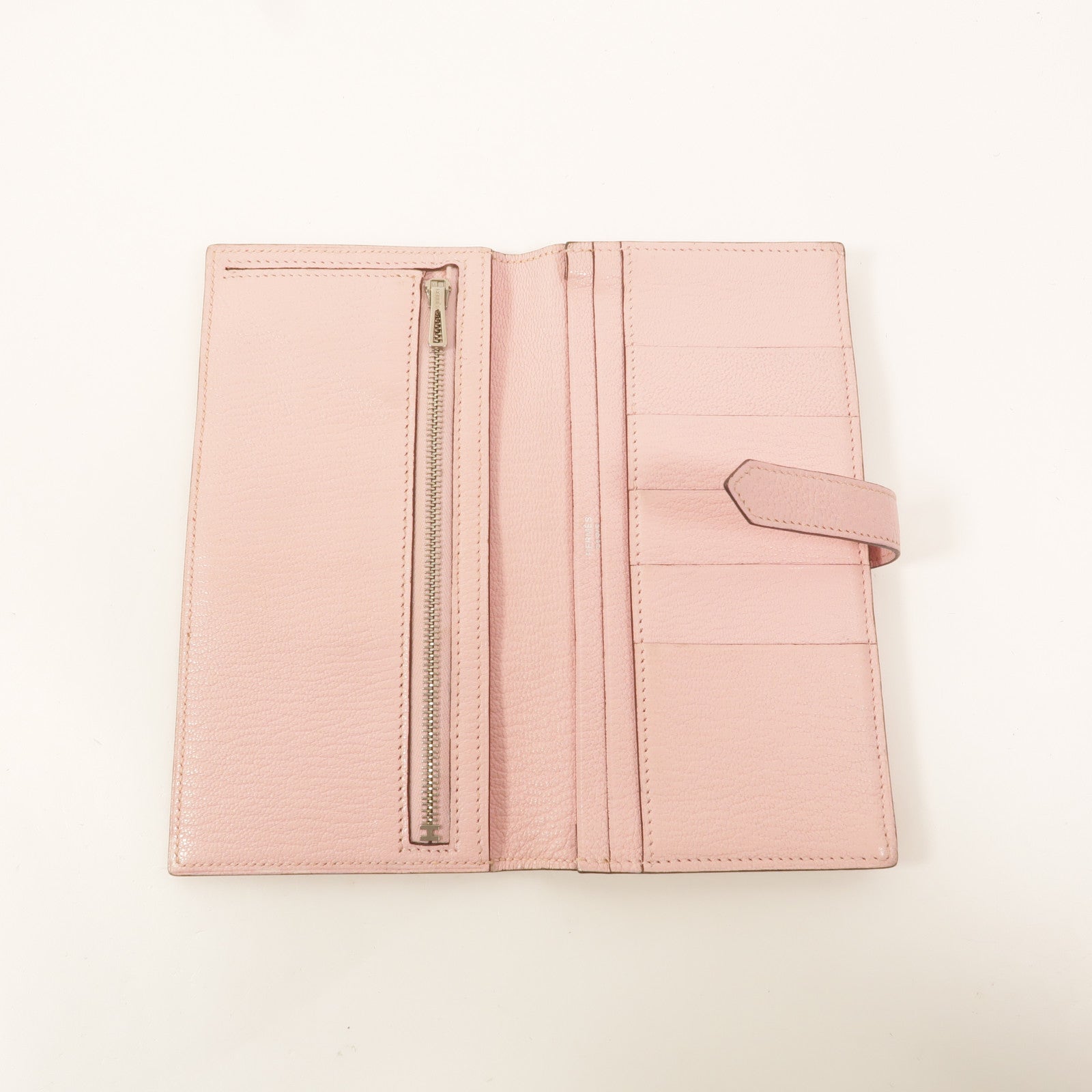 HERMES Chevre皮革Bearn W Snap長錢包Rose Sakura