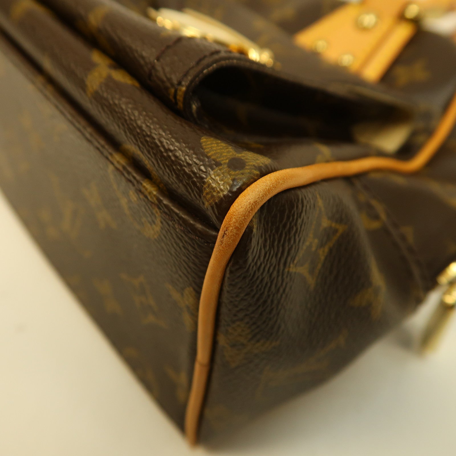 LOUIS VUITTON Monogram Manhattan PM金扣手挽袋啡色