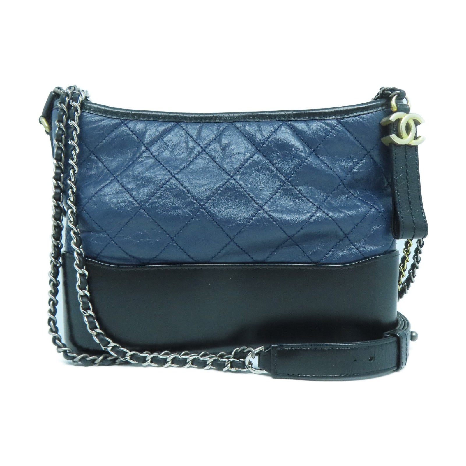 CHANEL **【清倉大減價】菱格牛皮皮革Gabrielle PM金扣/銀扣鏈帶肩背袋藍色/黑色