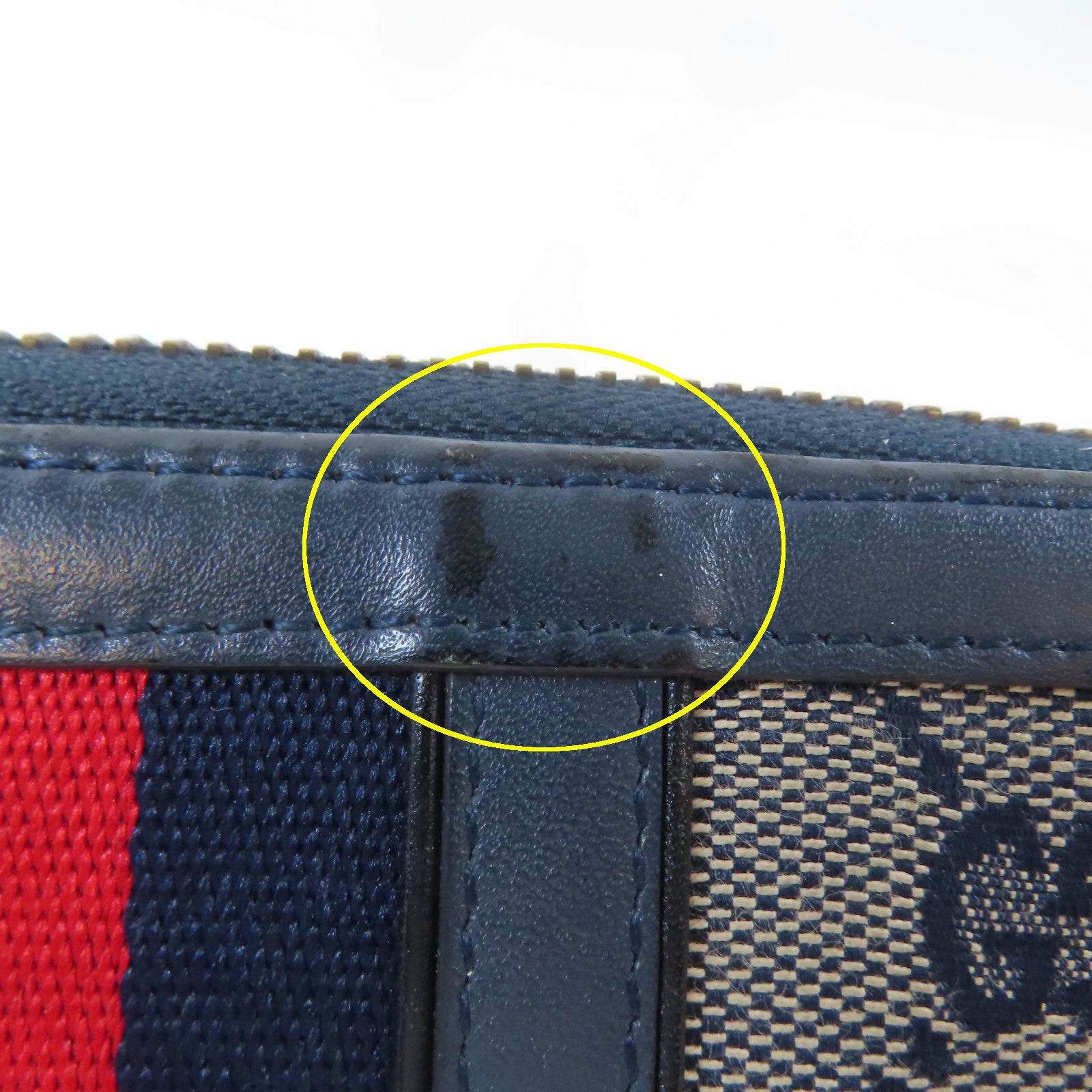 GUCCI 【激減優惠】帆布/皮革Long Round Wallet金扣長錢包深藍色
