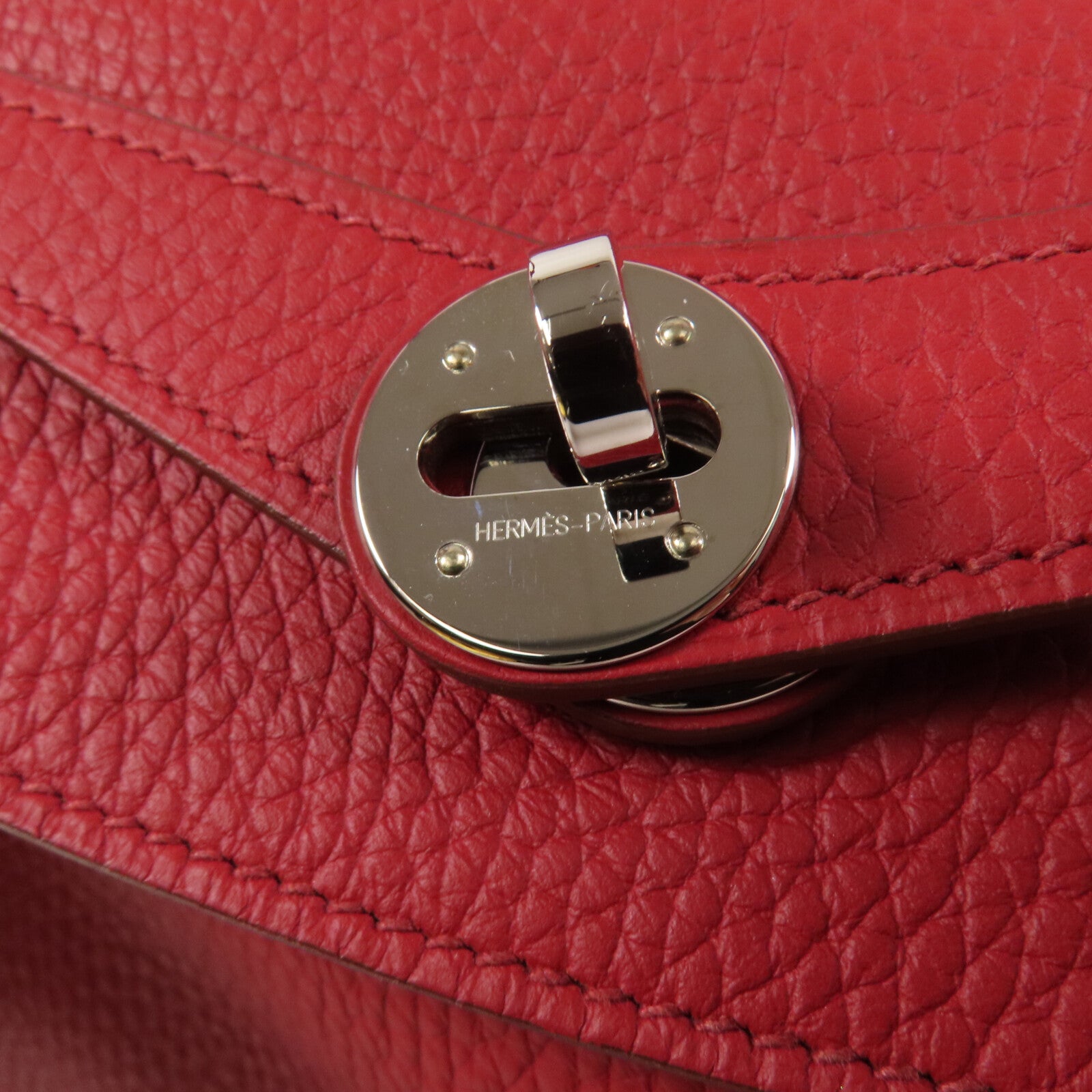 HERMES Clemence皮革Lindy 34銀扣肩背袋Rough Piment