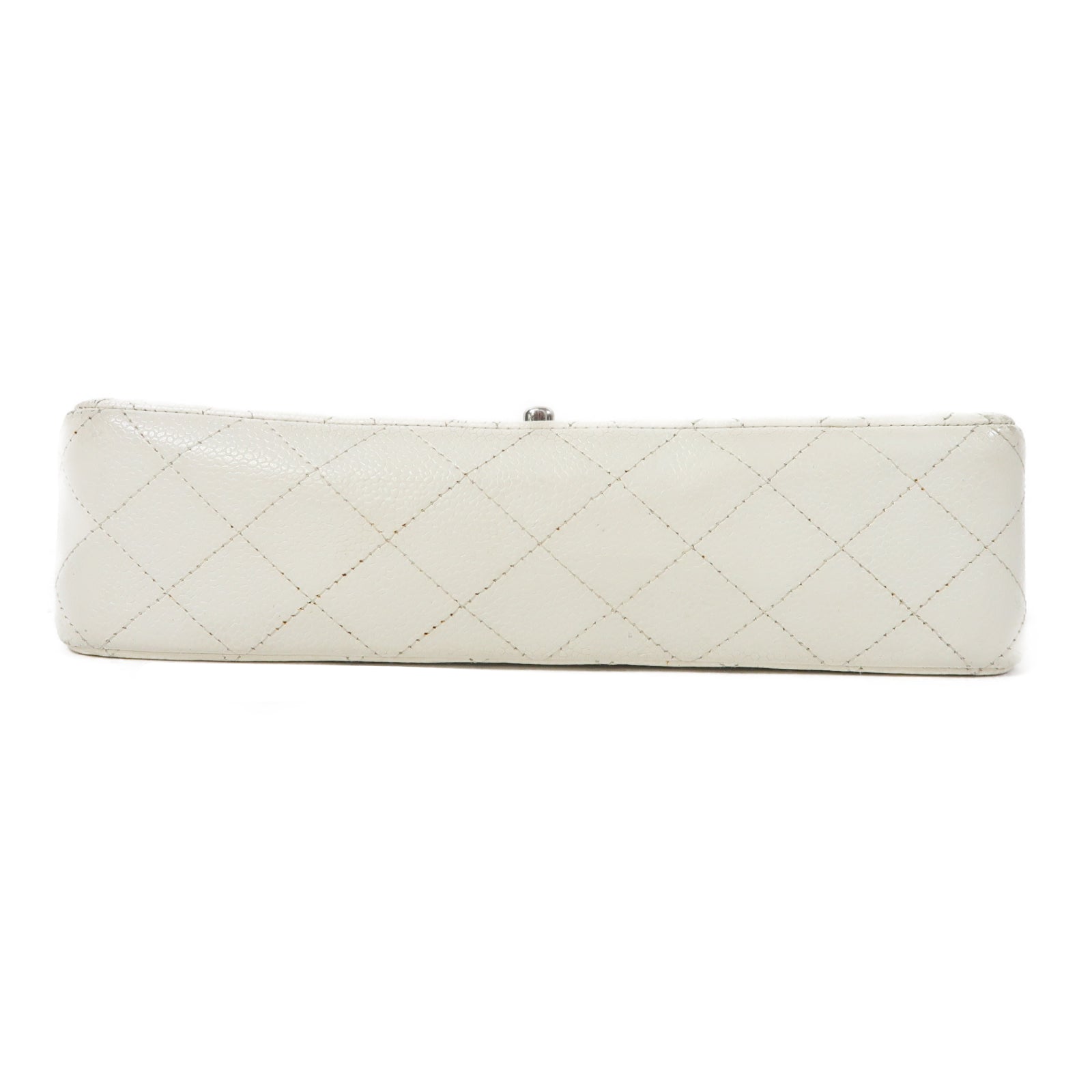 CHANEL 菱格牛皮皮革Classic 25銀扣鏈帶肩背袋白色