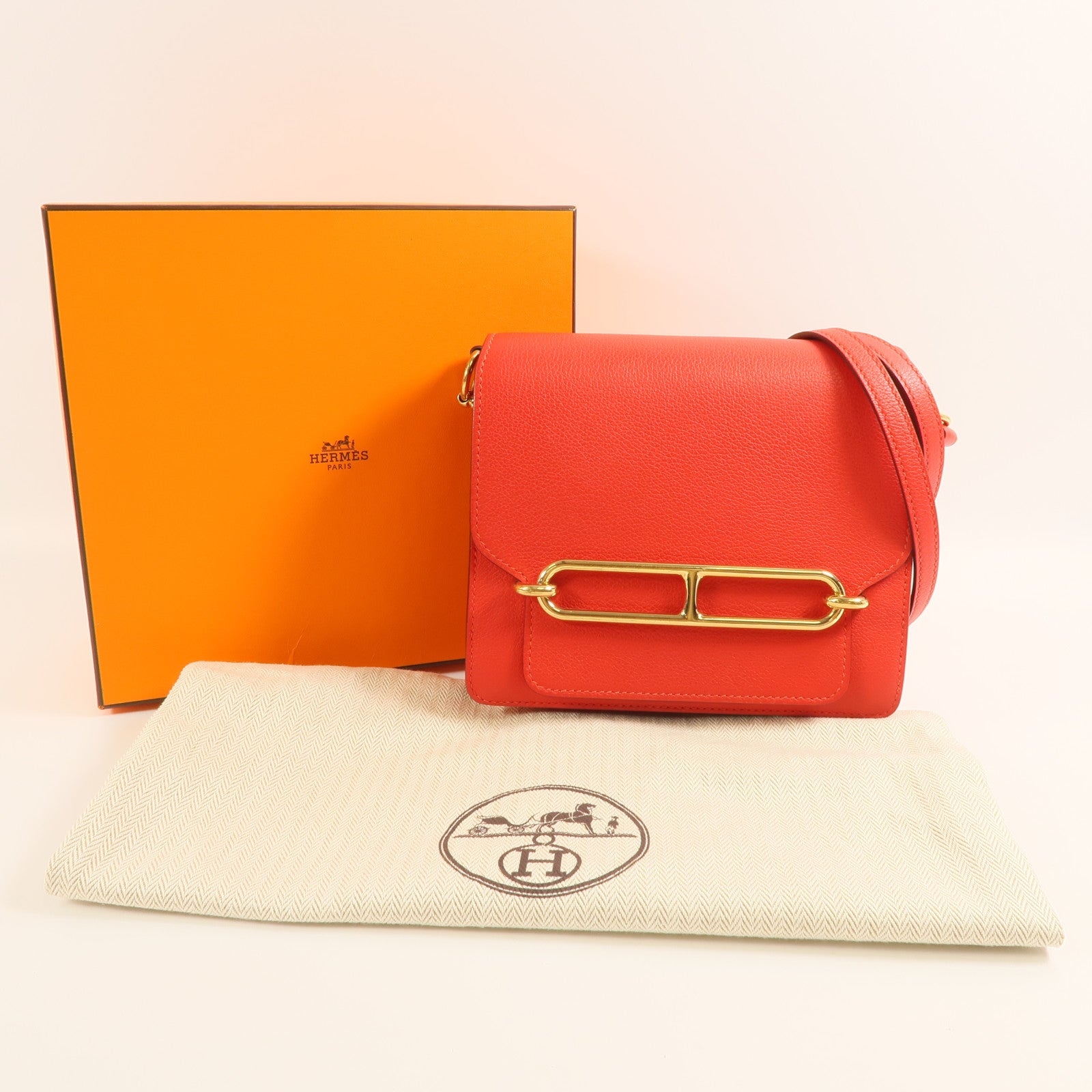 HERMES Evercolor皮革Mini Roulis金扣肩背袋Rouge Tomate