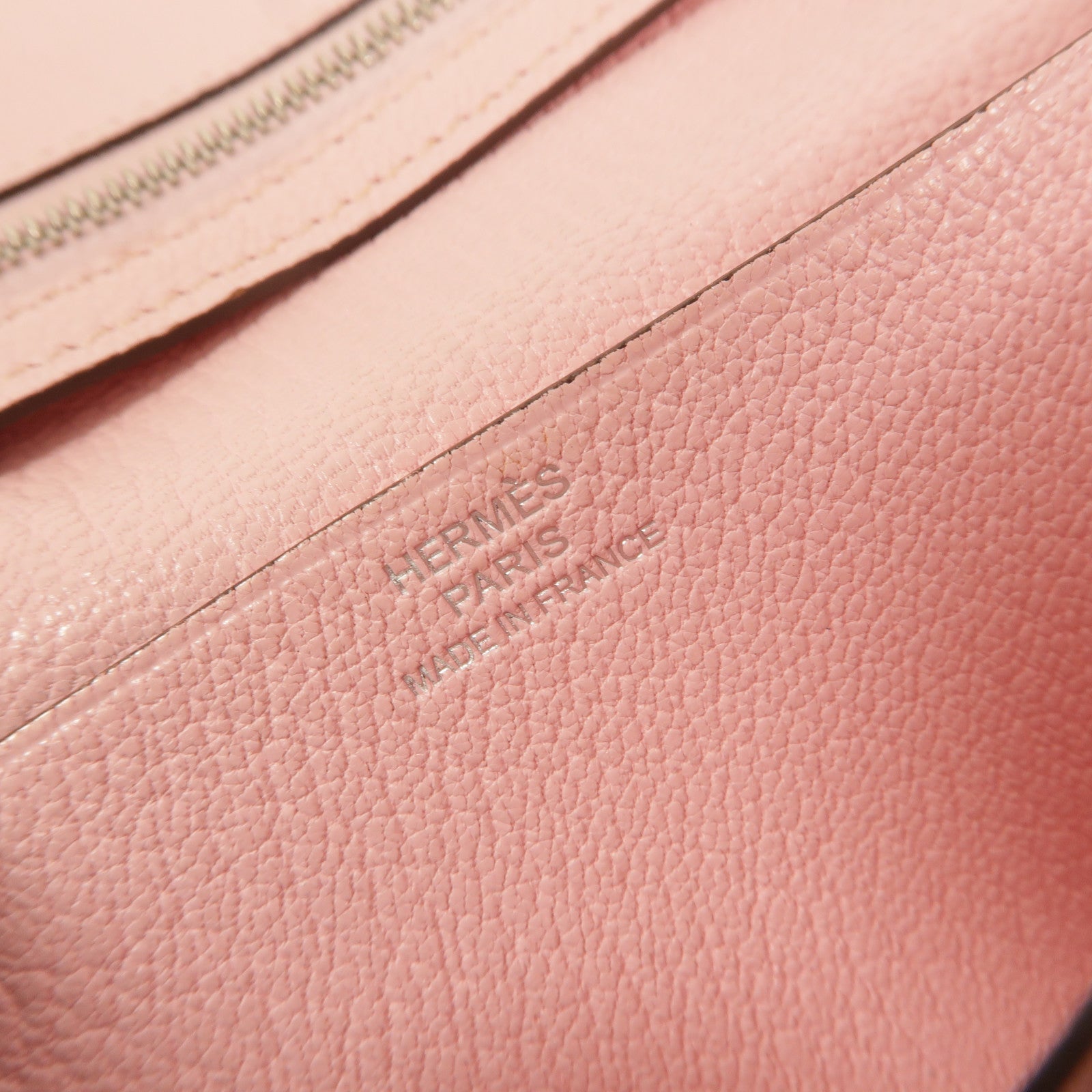 HERMES Chevre皮革Bearn W Snap長錢包Rose Sakura
