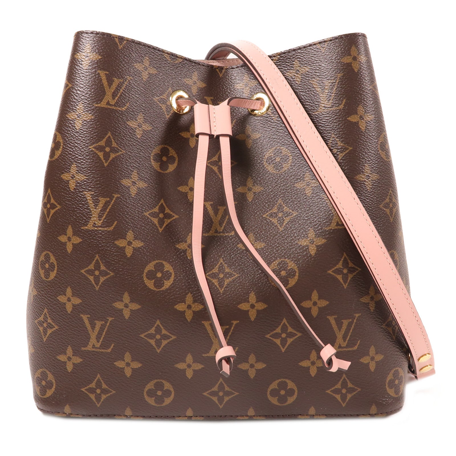 LOUIS VUITTON Monogram Neo Noe MM金扣肩背袋棕色/粉紅色