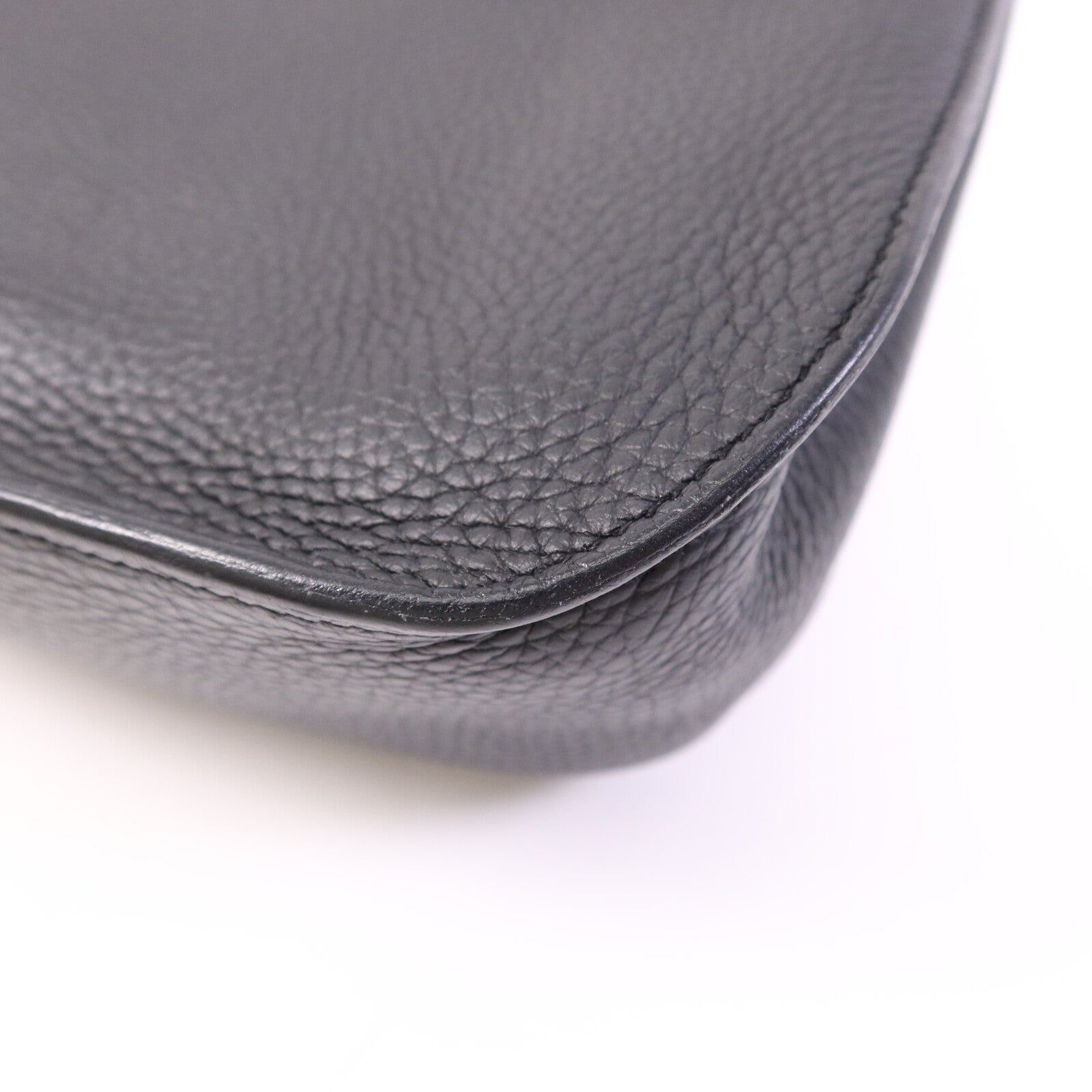 HERMES Clemence皮革Jypsiere 28銀扣肩背袋Noir