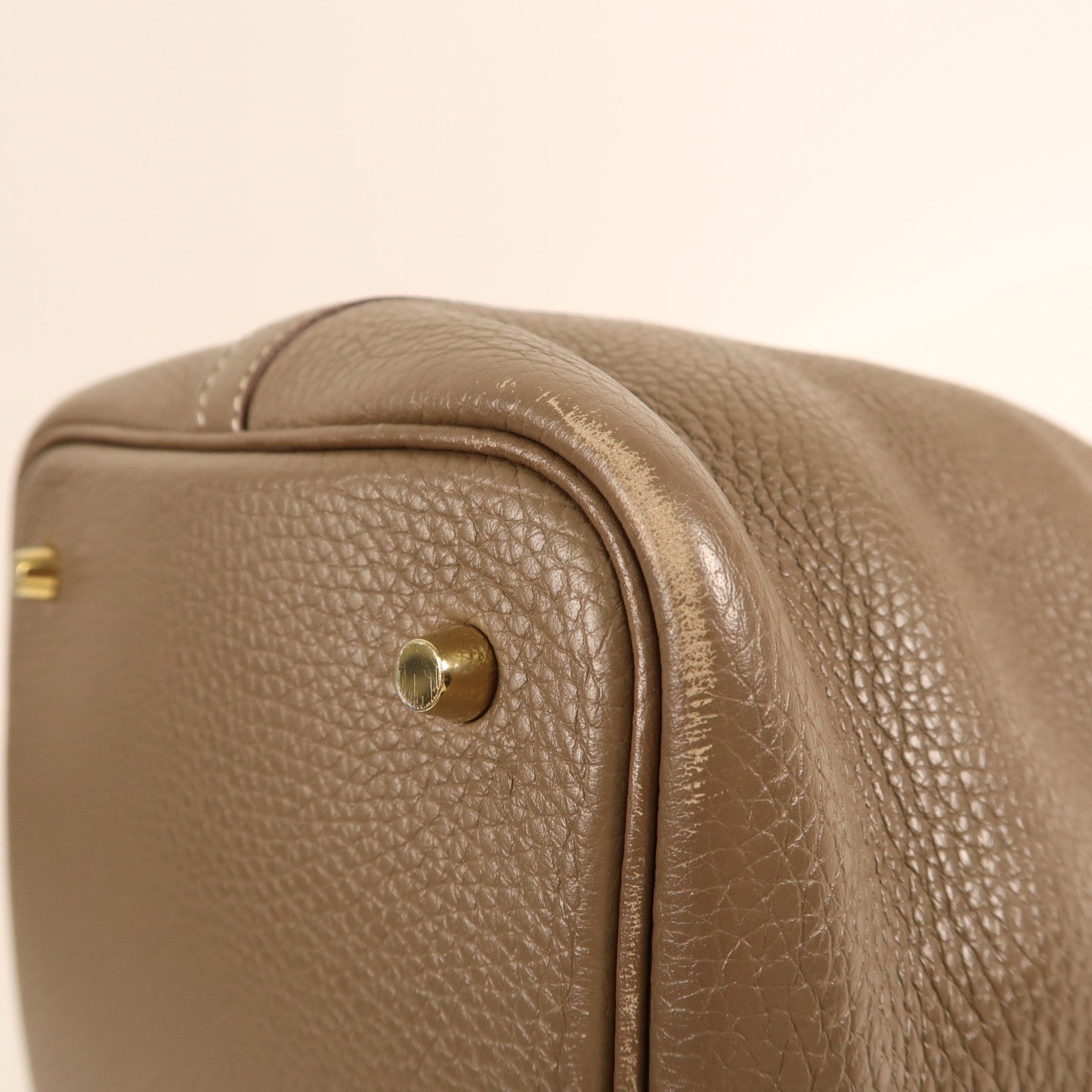HERMES Alligator/Clemence皮革Picotin Touch MM金扣手挽袋Etoupe大象灰