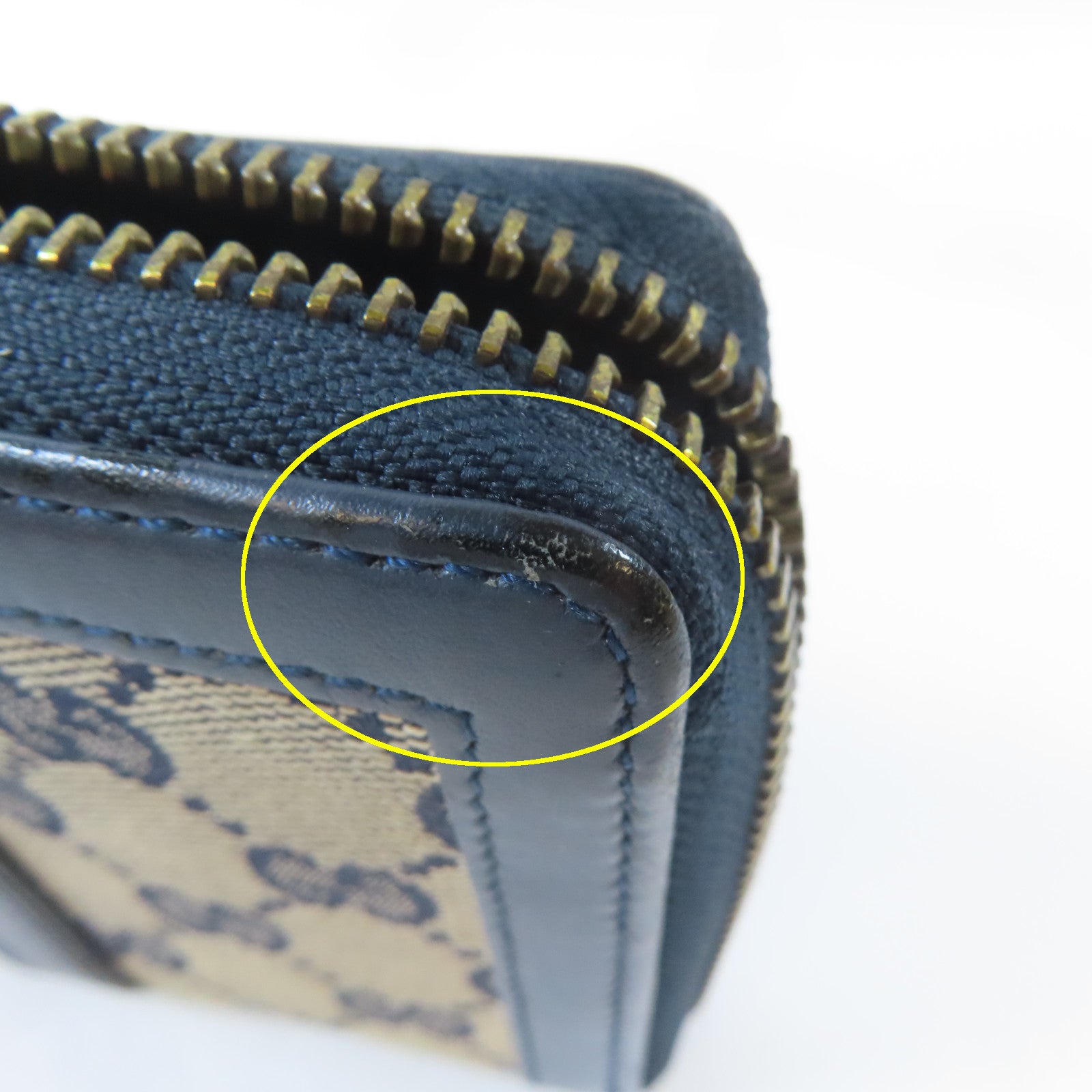 GUCCI 【激減優惠】帆布/皮革Long Round Wallet金扣長錢包深藍色