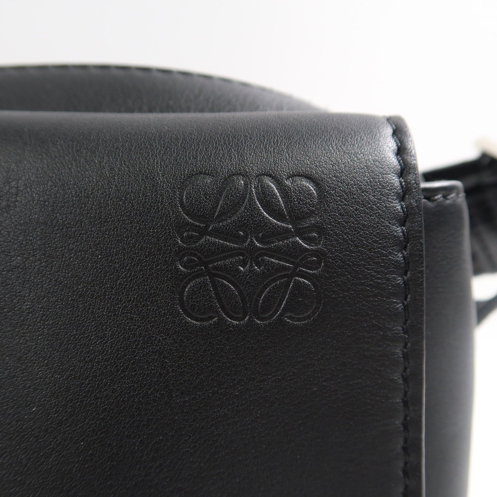 LOEWE SHW Military Messenger Bag Shoulder Bag Calfskin Leather Black