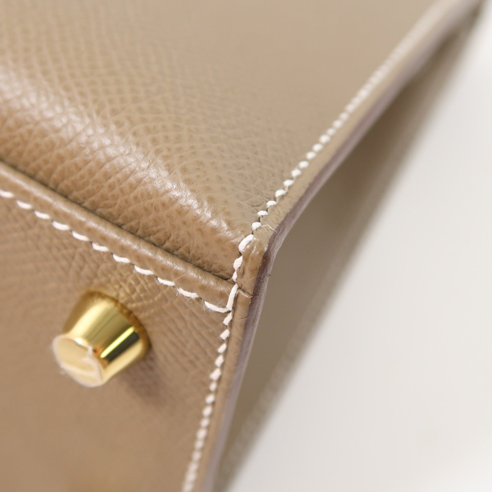 HERMES Epsom皮革Kelly 25金扣手挽肩背兩用袋Etoupe大象灰