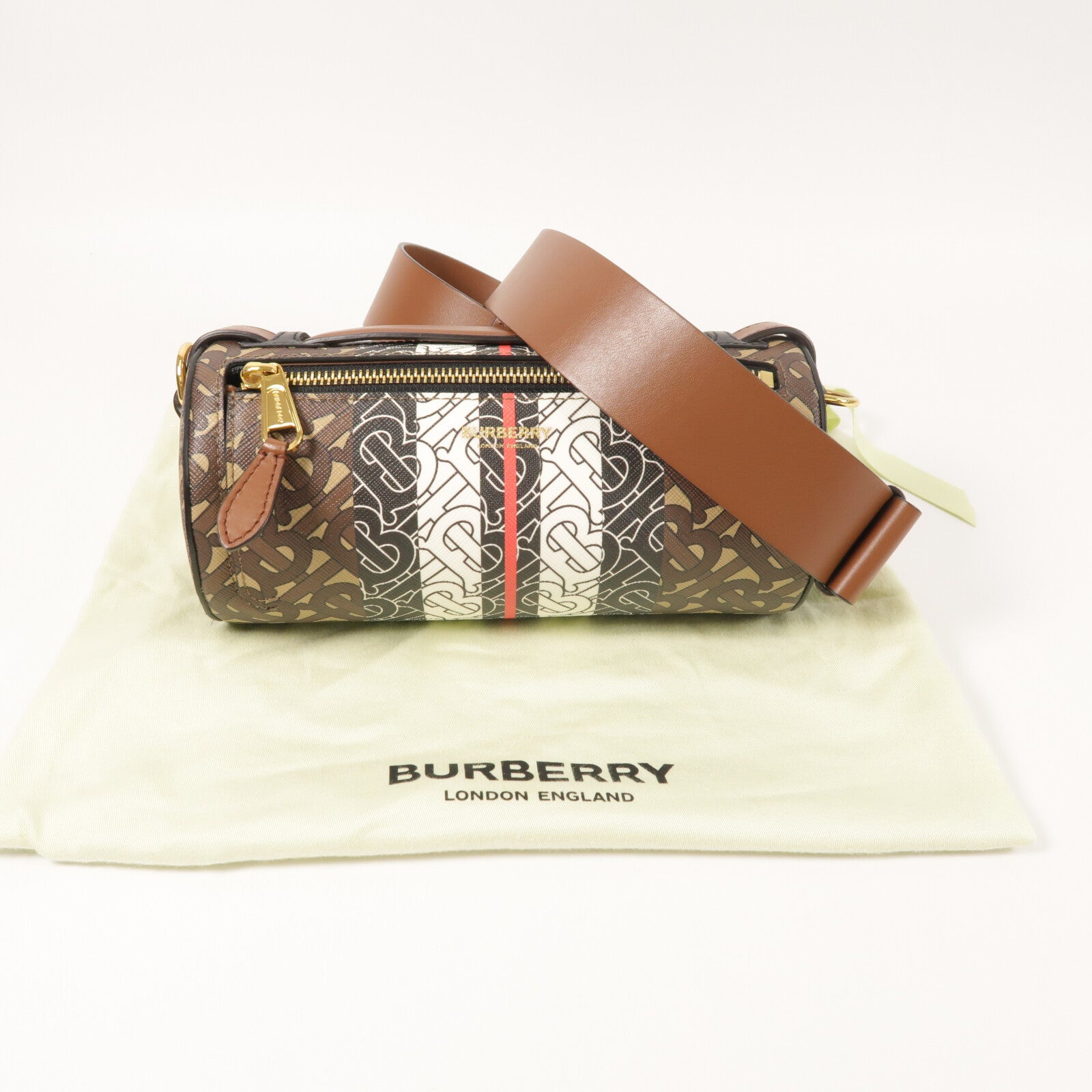 BURBERRY 塗層帆布Mongram Stripe金扣手挽肩背兩用袋